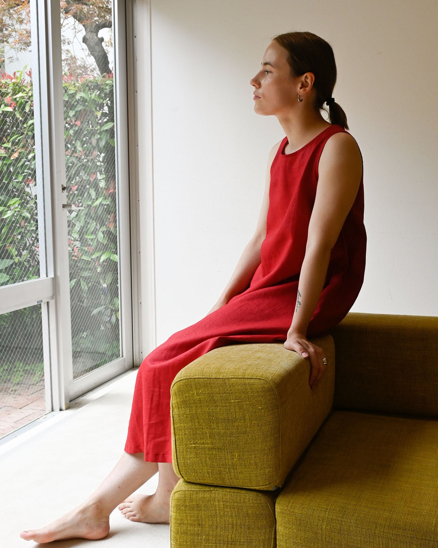 404 Linen Crew Neck Long Dress - Black