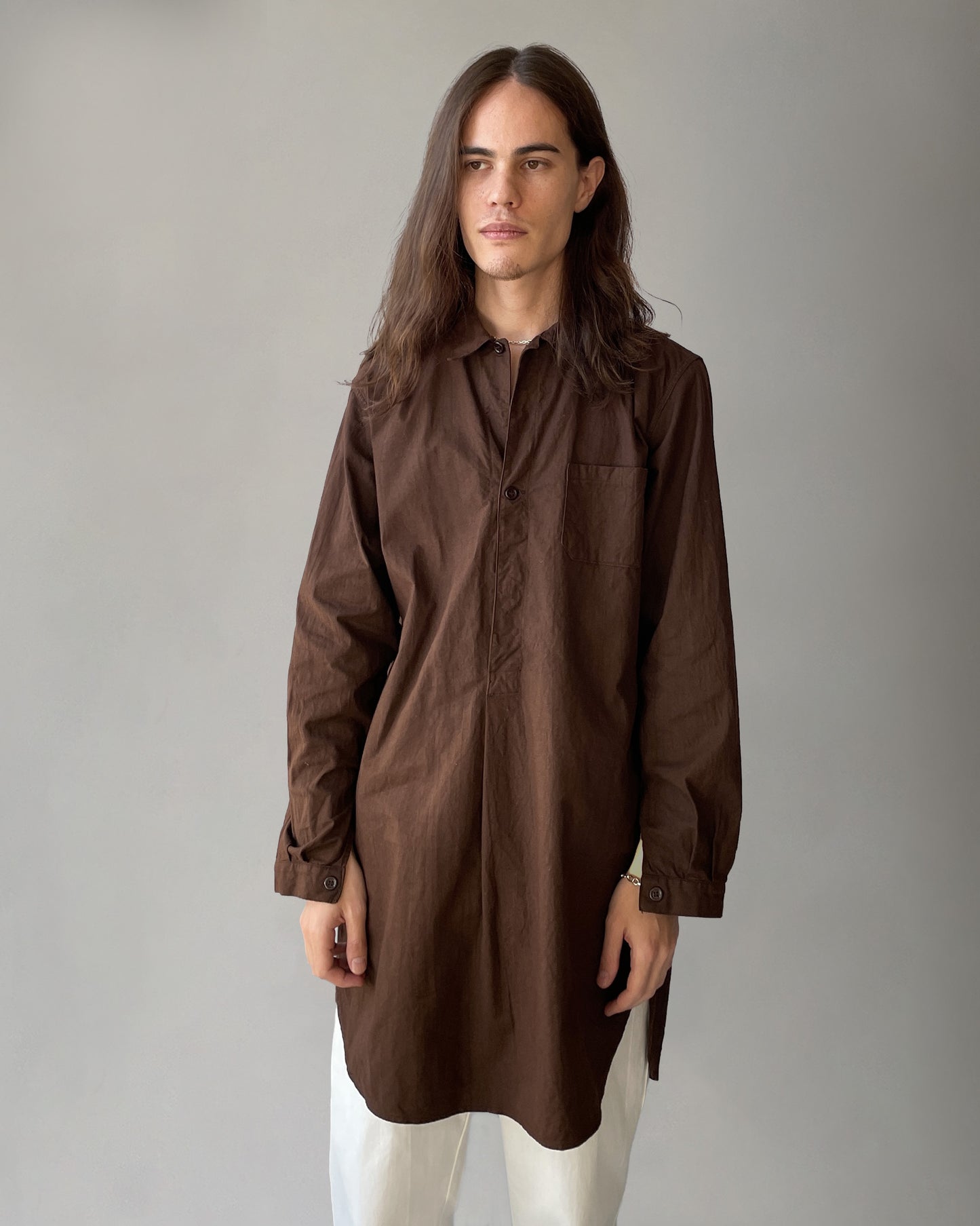 Over-dyed Swedish Pullover Shirt Brown