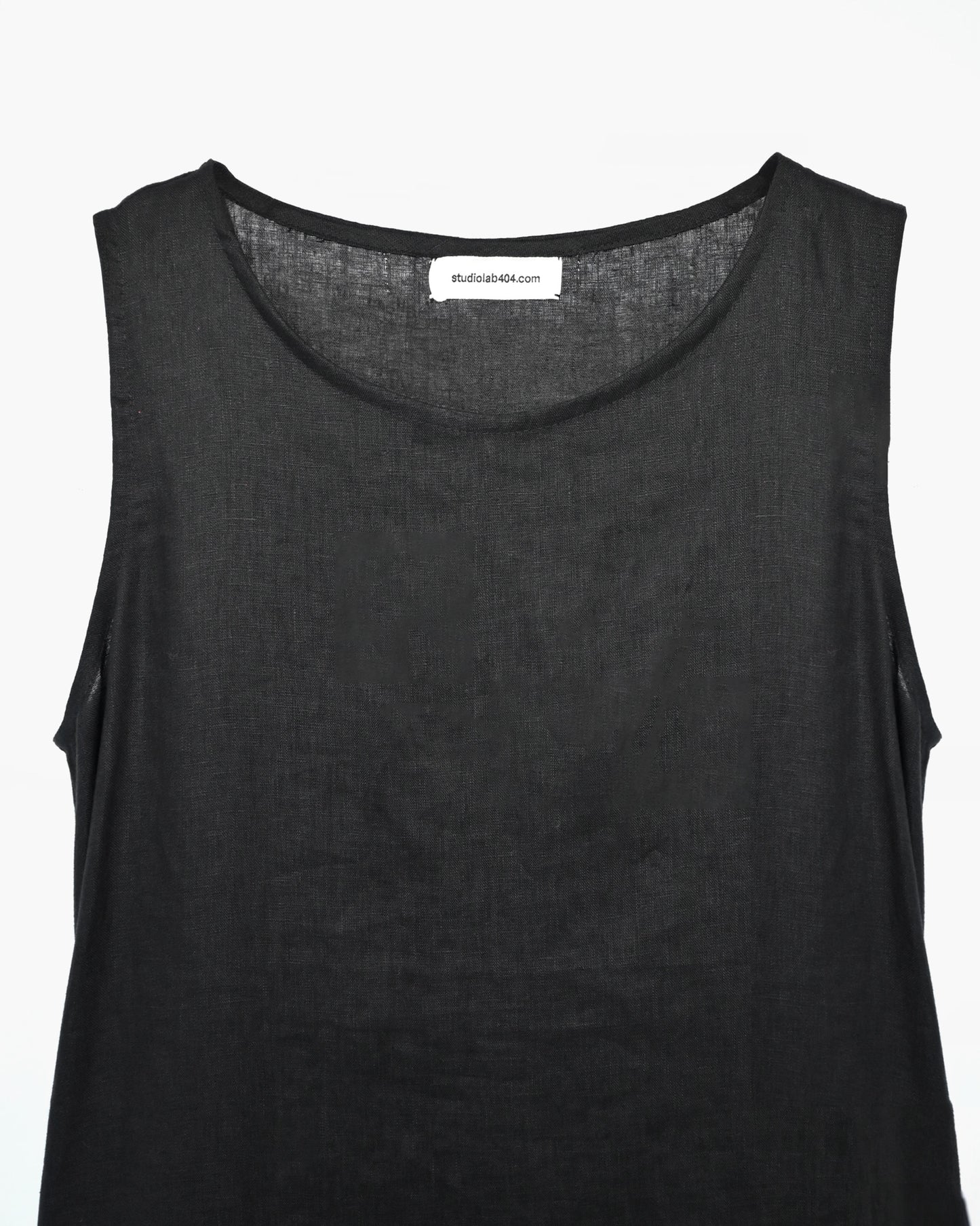 404 Linen Crew Neck Long Dress - Black