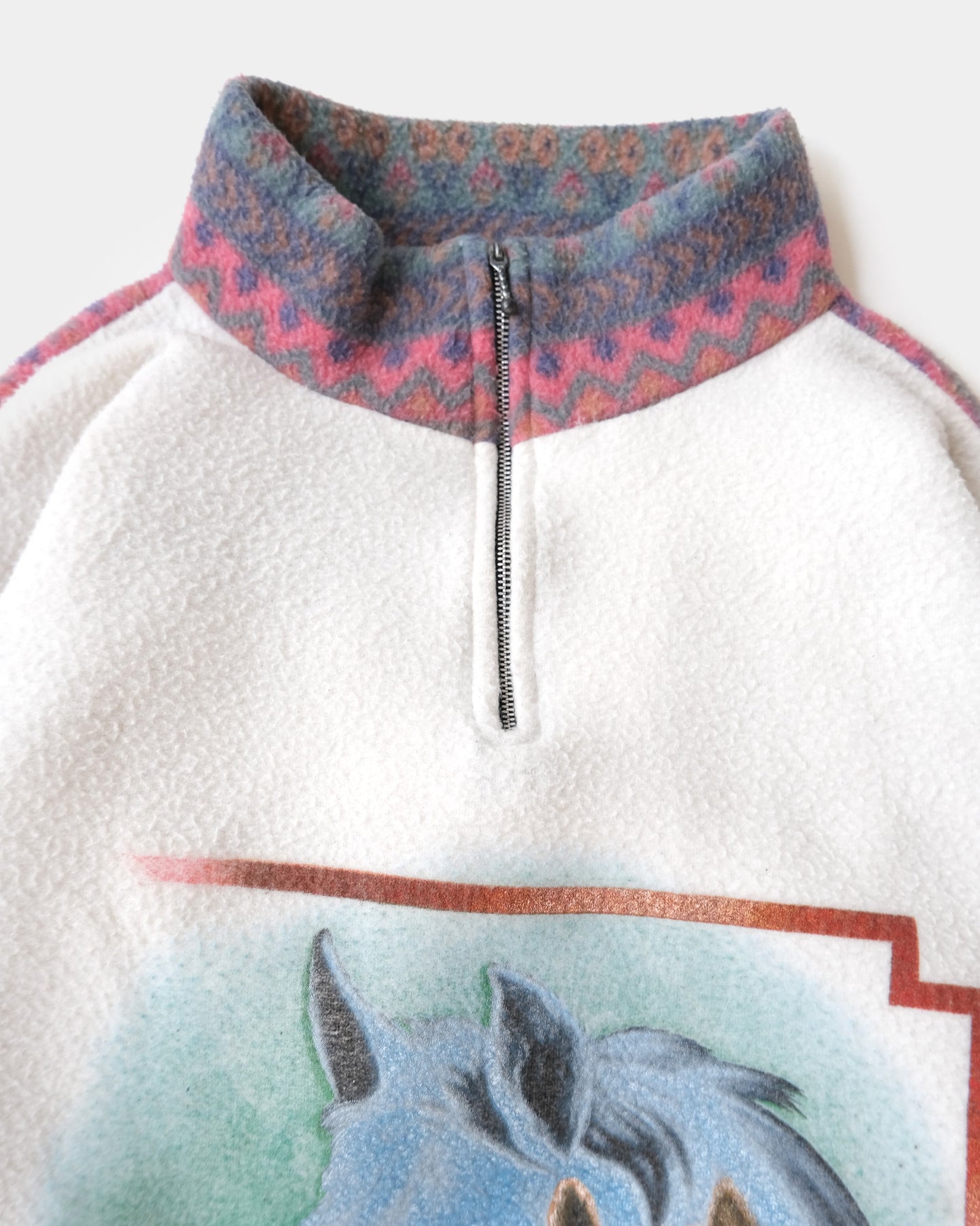 90s Patterned Fleece Zip-Up Pullover