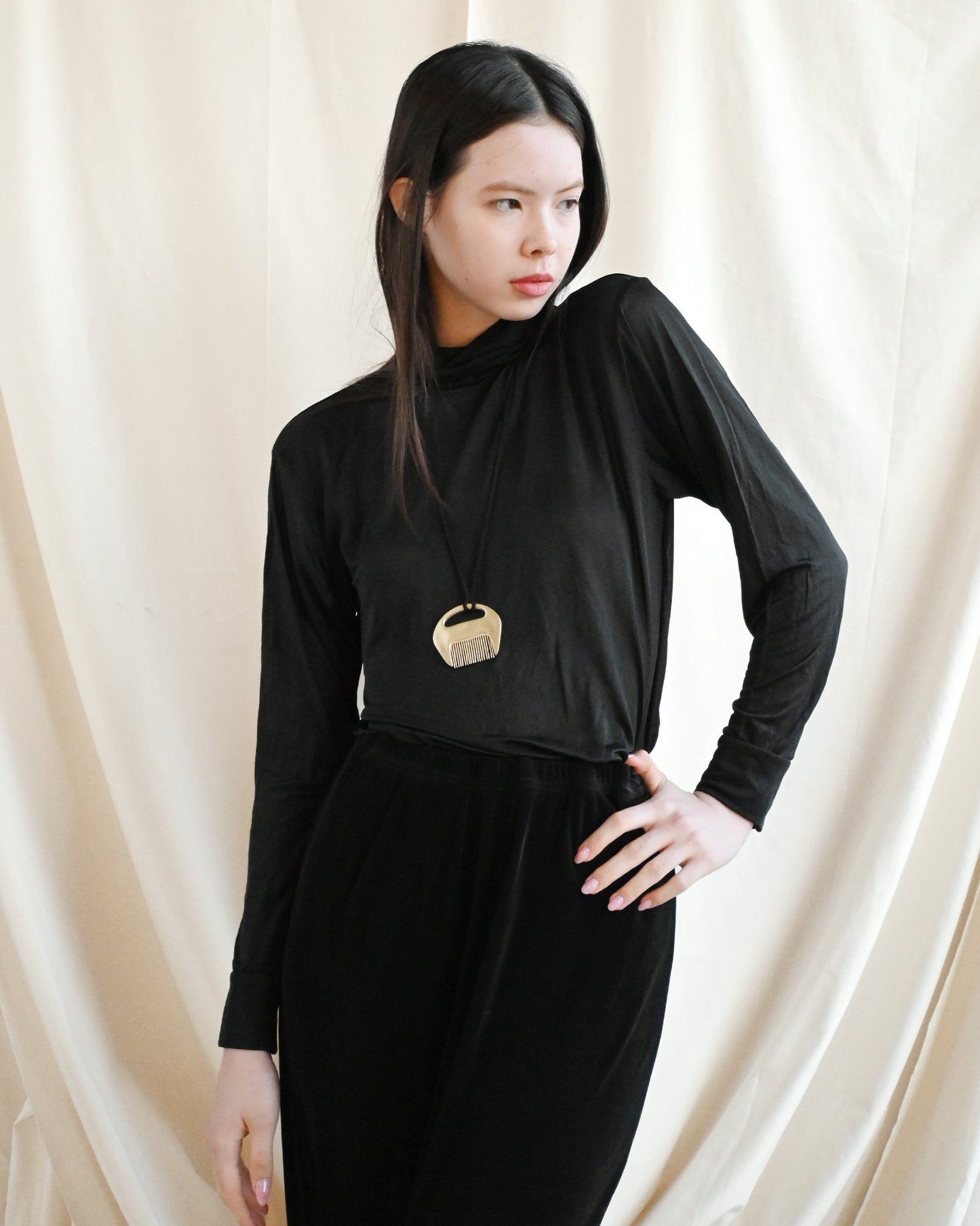 100% Silk Black Sheer Turtle Top