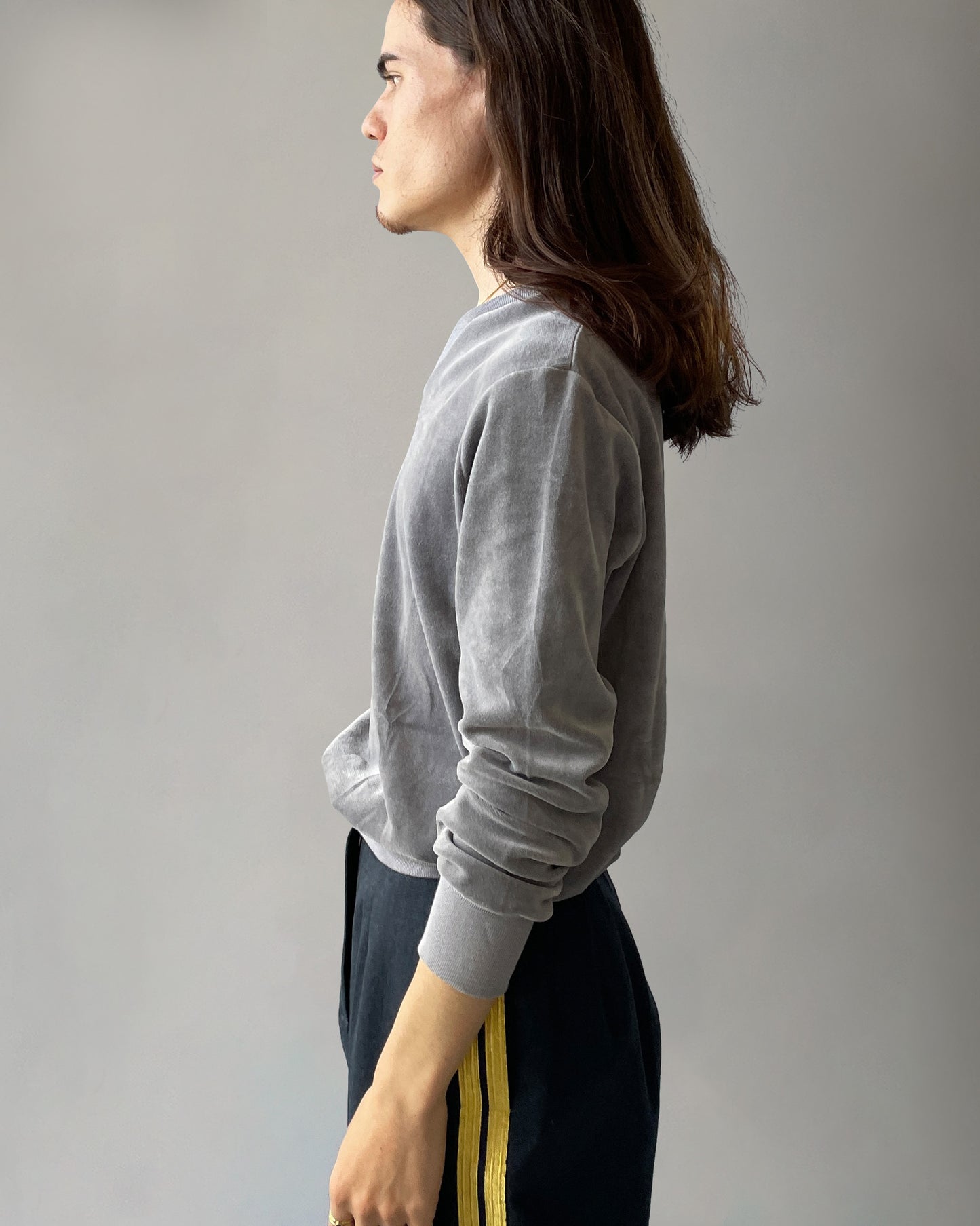 Cotton Velour V-neck Top - Grey