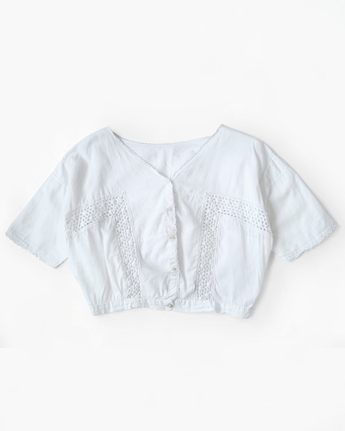 Cotton Lace Cropped Blouse Made in France