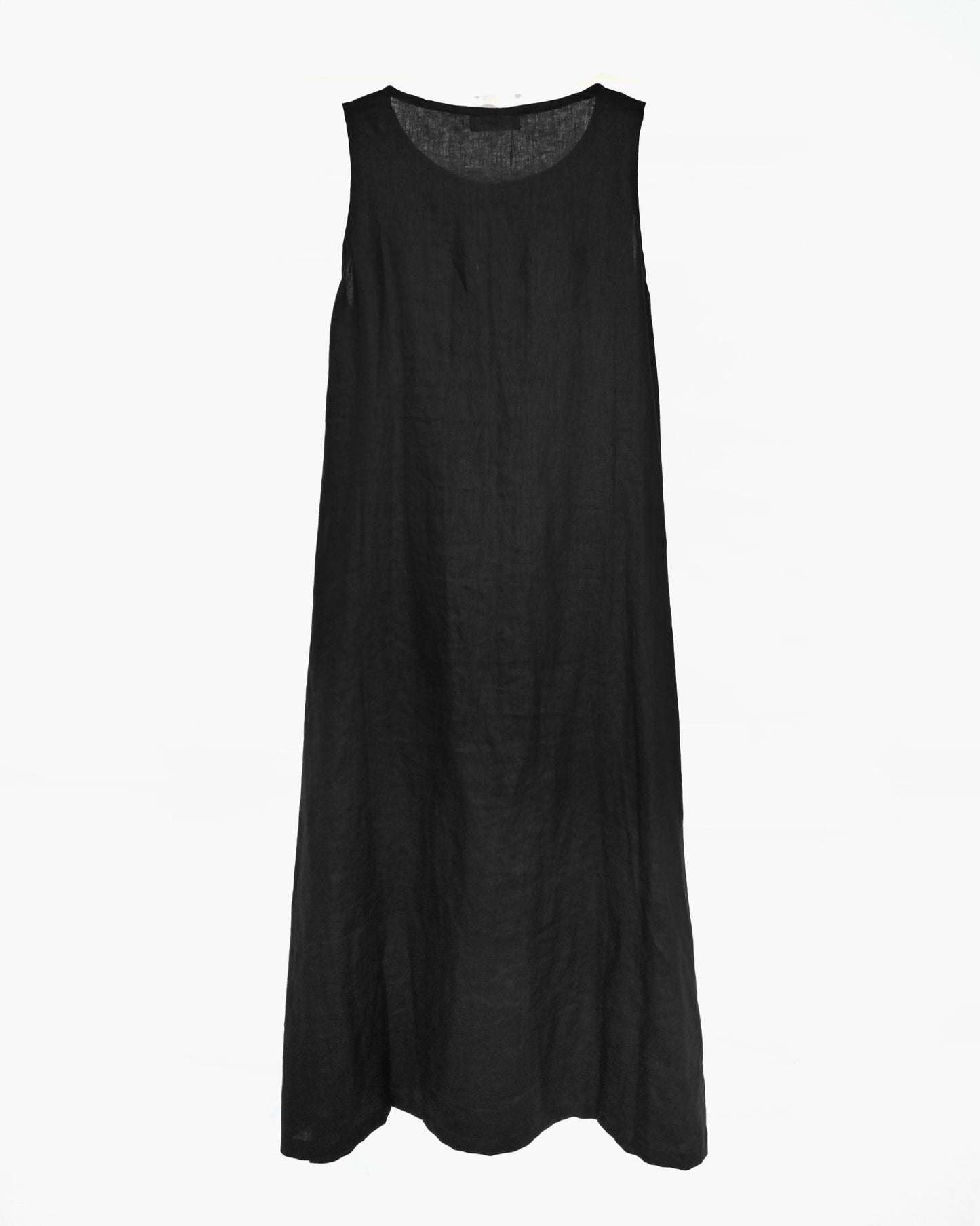 404 Linen Crew Neck Long Dress - Black