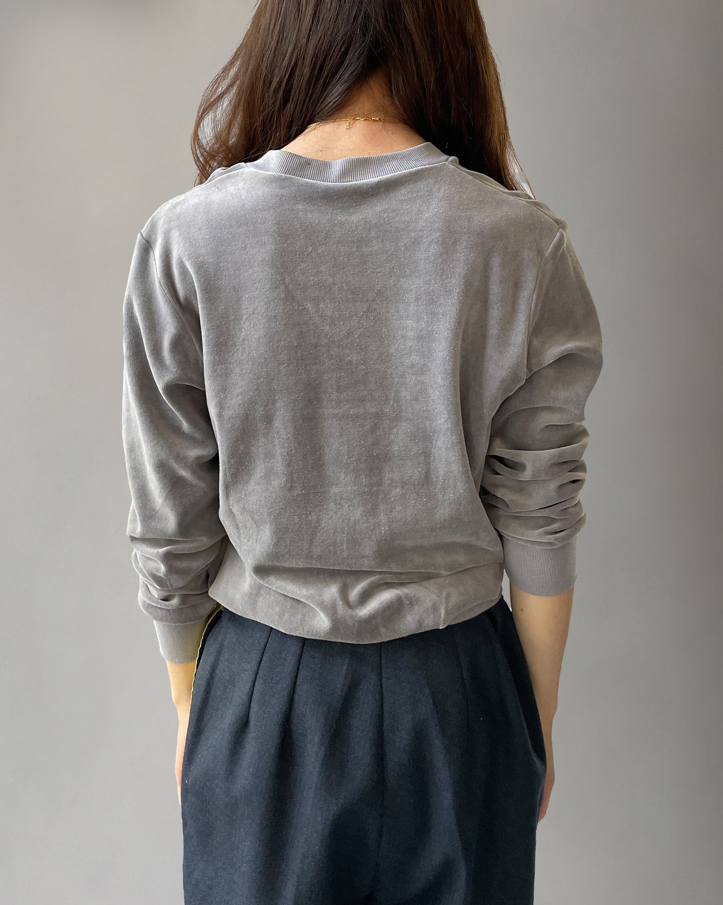 Cotton Velour V-neck Top - Grey