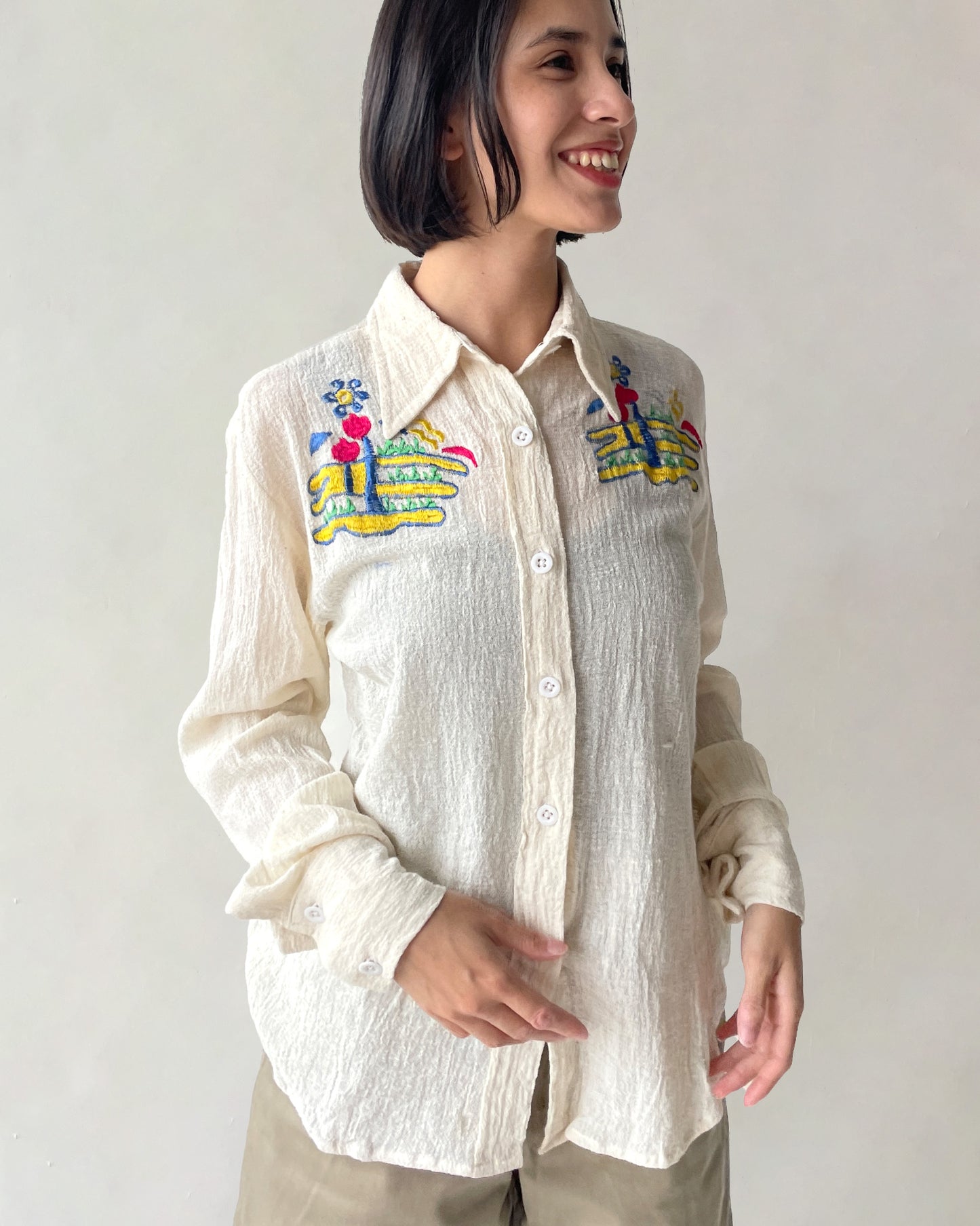70's Hand Embroidered Gauze Shirts