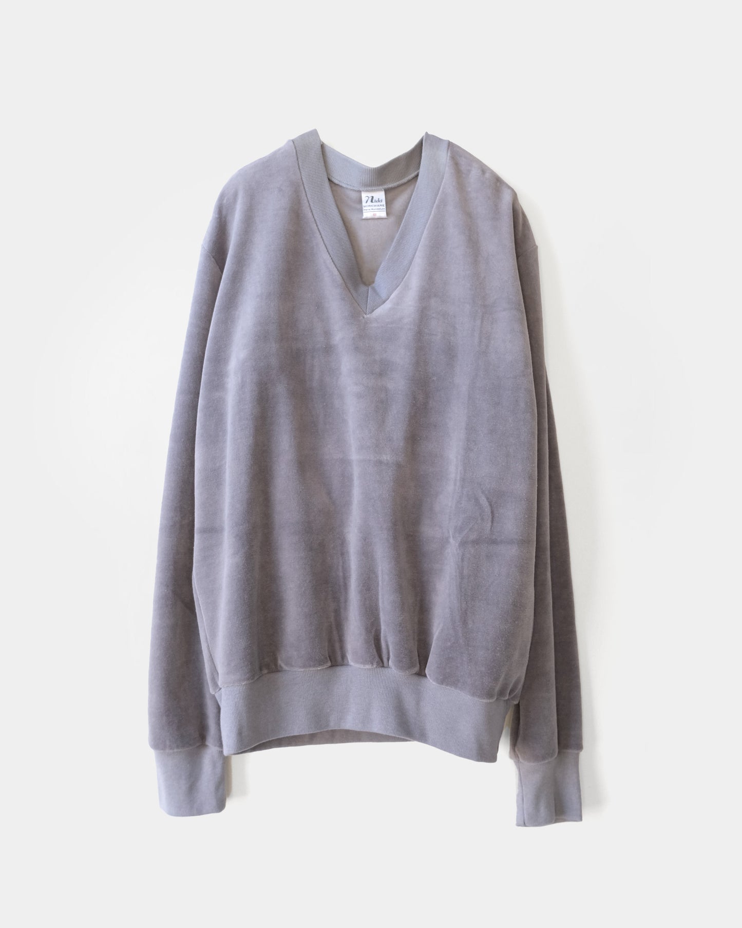 Cotton Velour V-neck Top - Grey