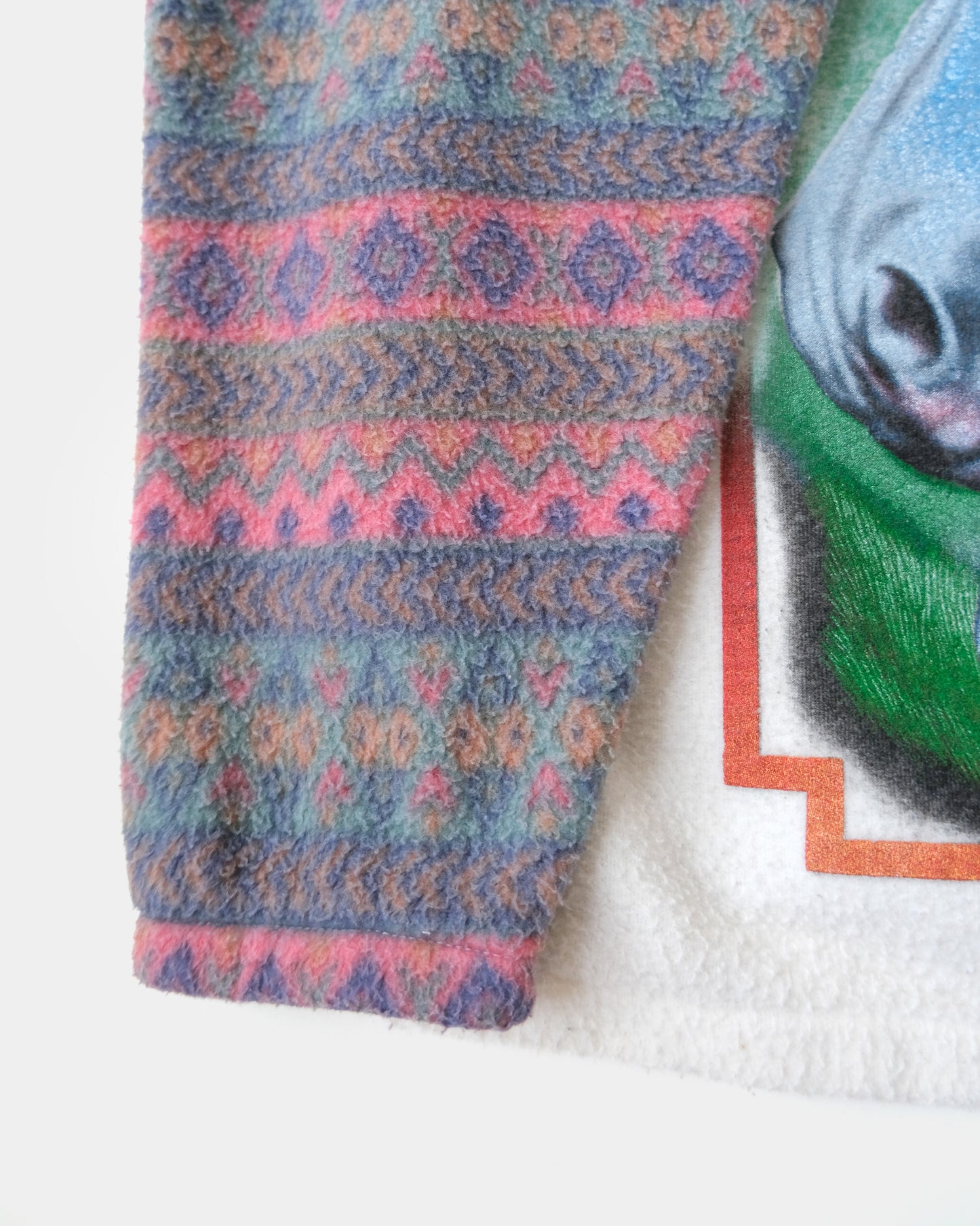 90s Patterned Fleece Zip-Up Pullover
