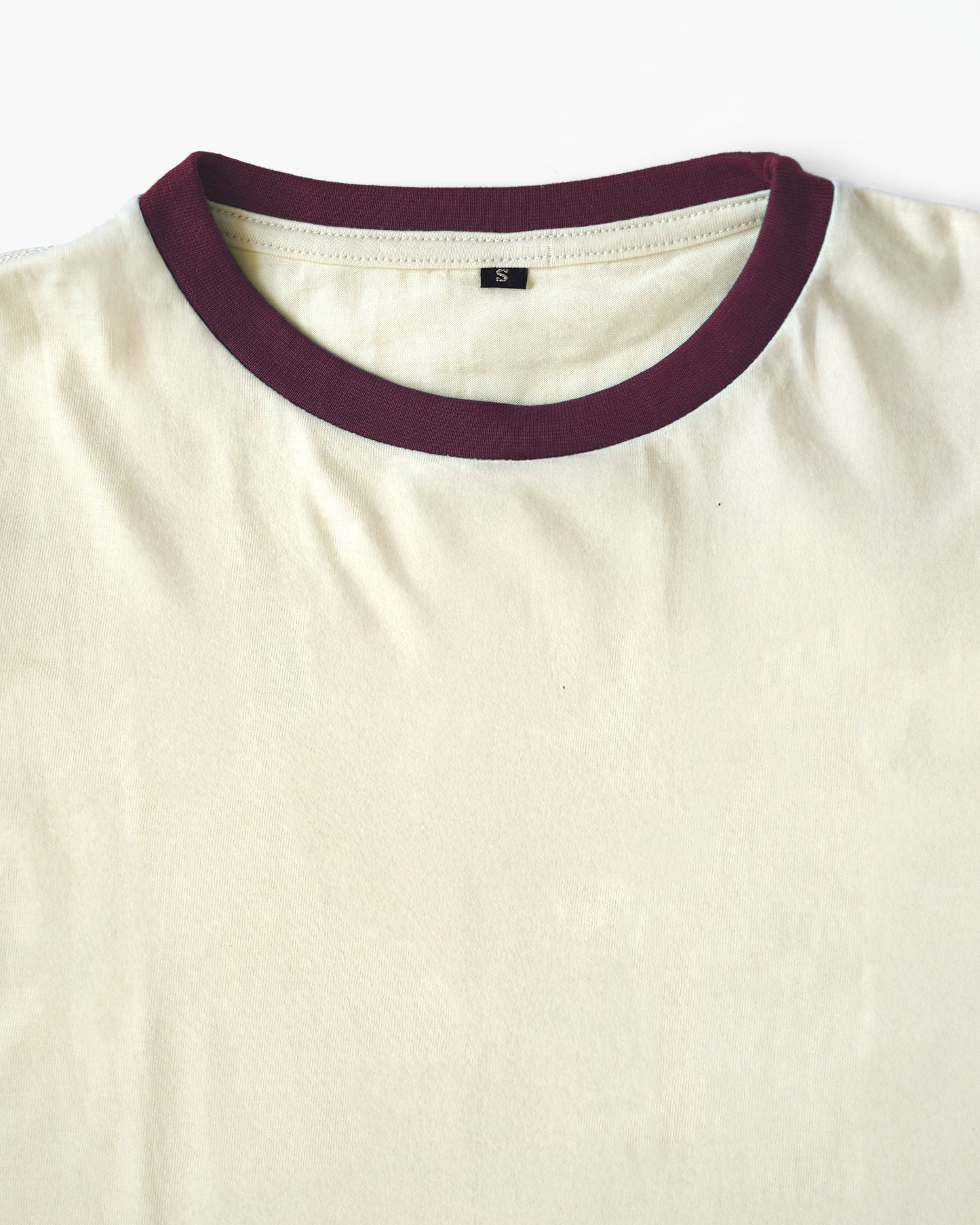 Rib Ringer Tee - Ivory × Wine