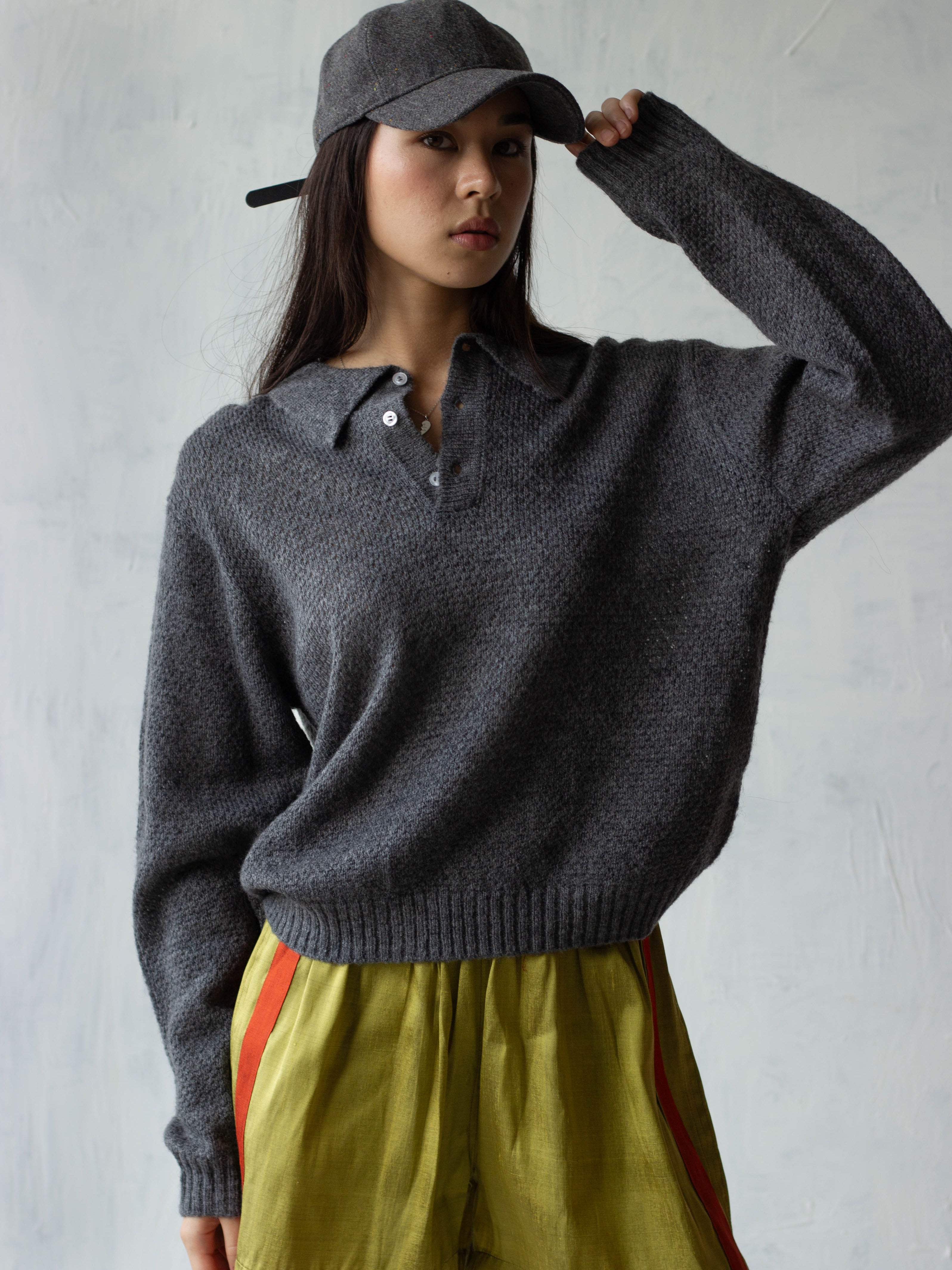 404 Mohair Blend Knit Polo - Gray