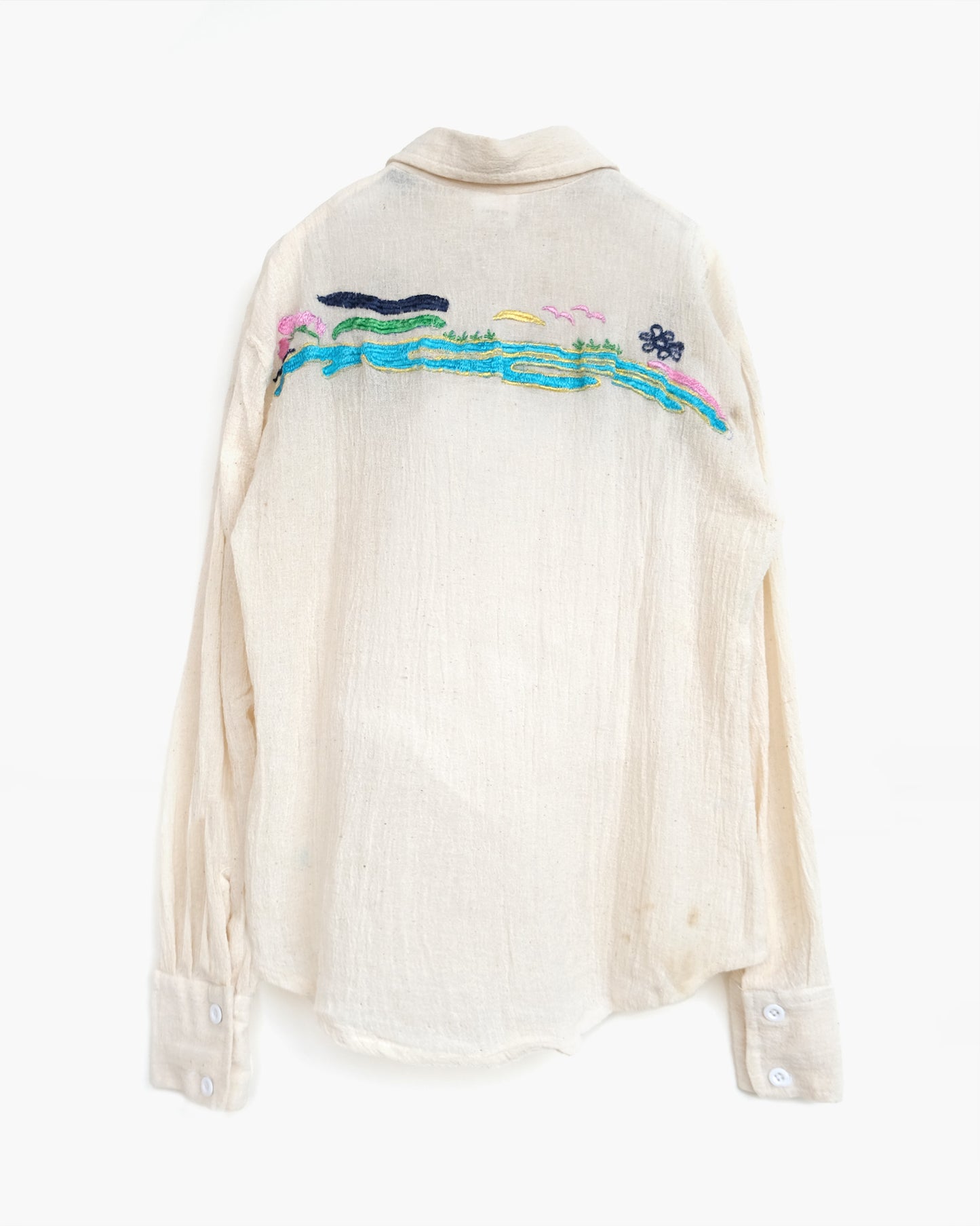 70'S Hand Embroidered Gauze Shirts