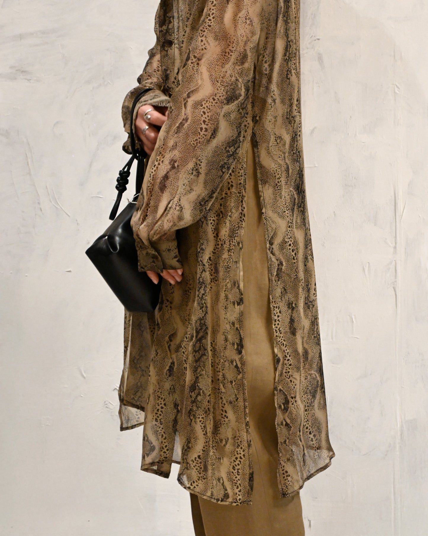 100% Silk Patterned Sheer Long Shirt