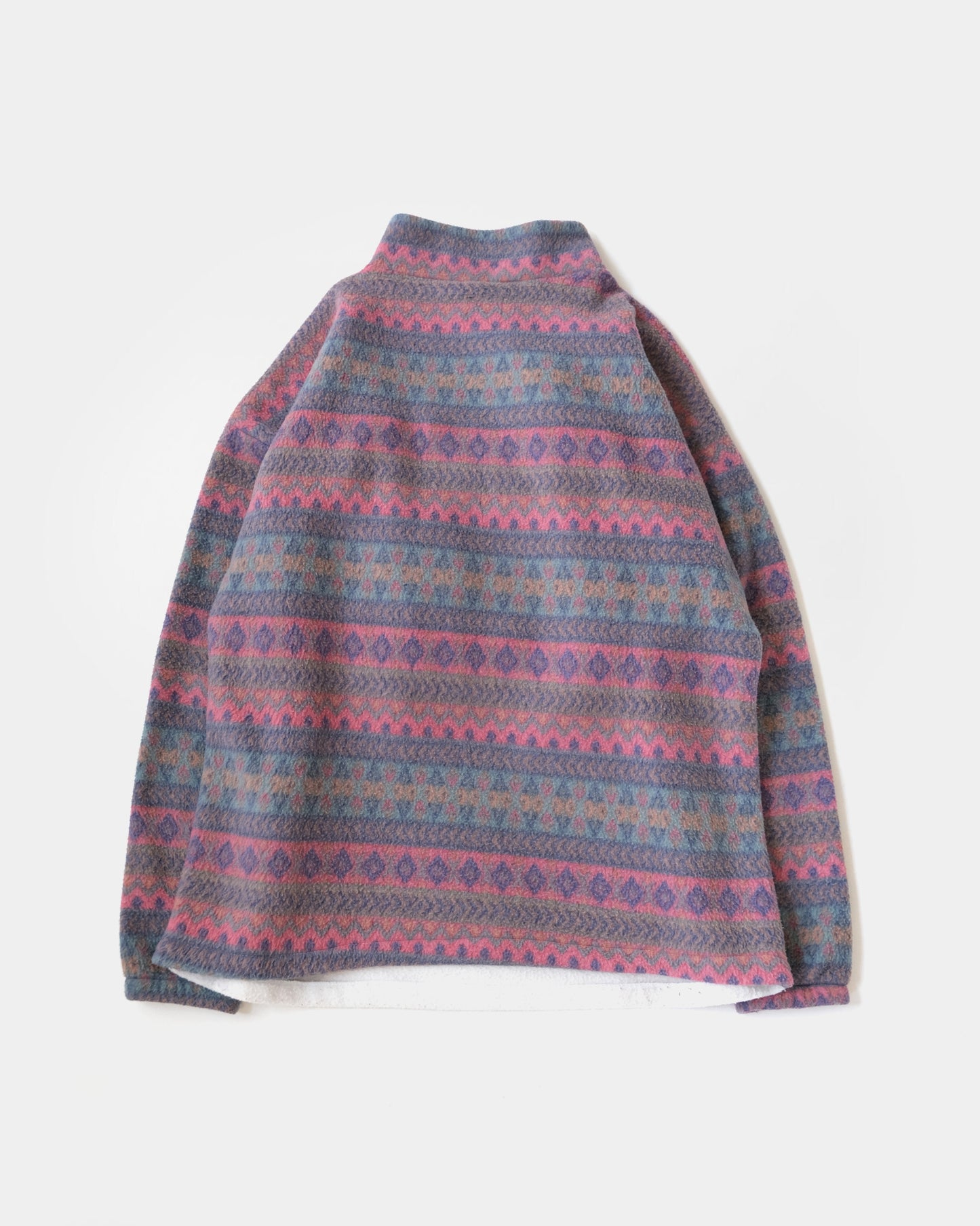 90s Patterned Fleece Zip-Up Pullover
