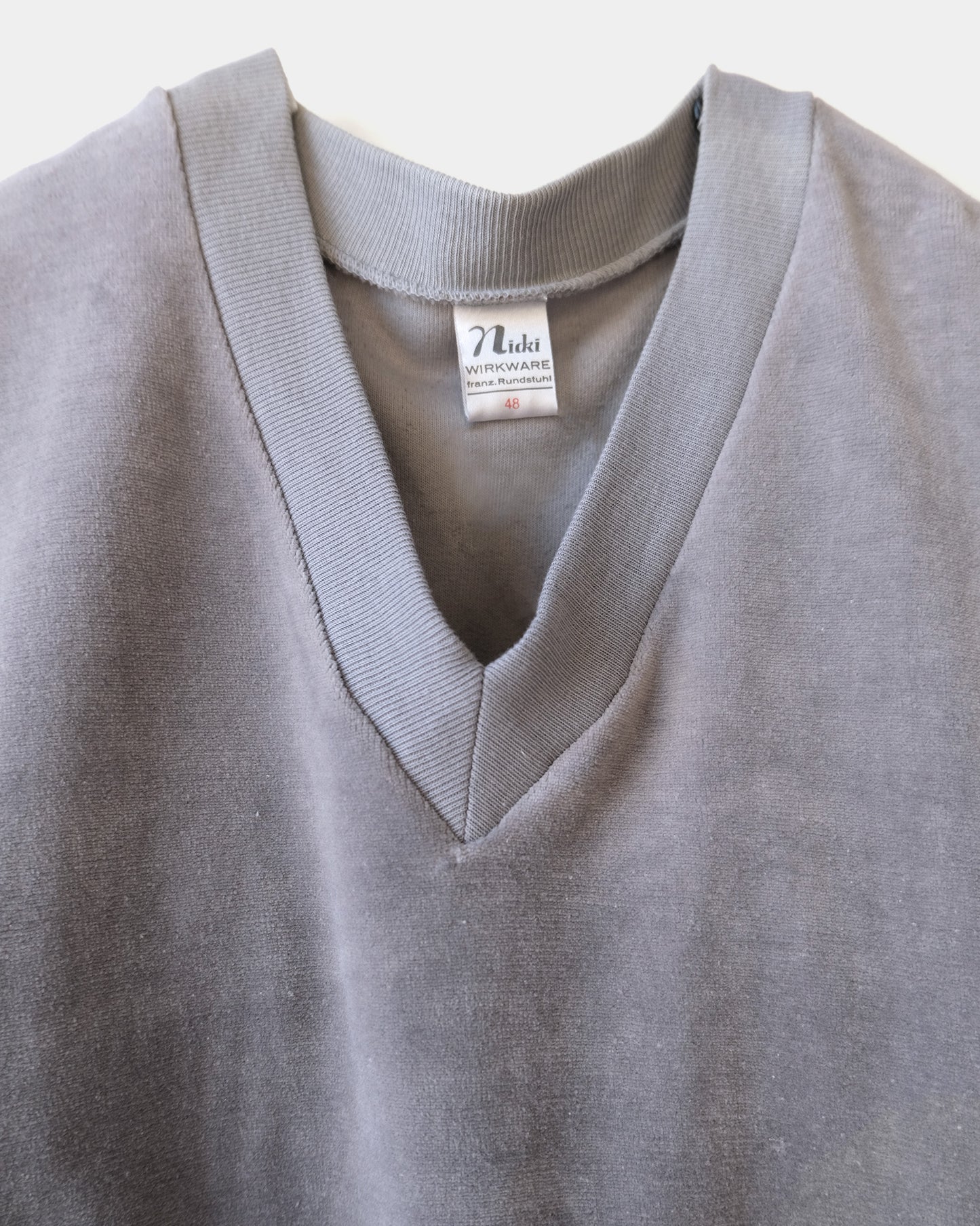 Cotton Velour V-neck Top - Grey