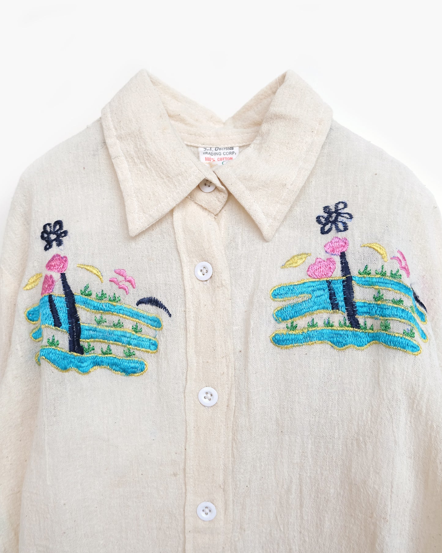 70'S Hand Embroidered Gauze Shirts