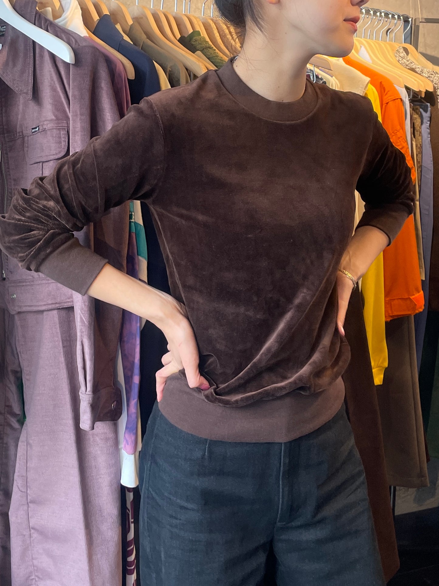 Cotton Velour Sweatshirts - Dark Brown