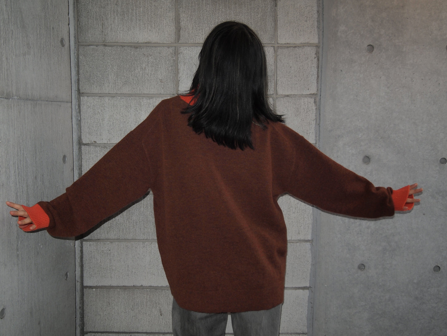 404 High Neck Bicolor Sweater by RYE TENDER - Brown×Orange