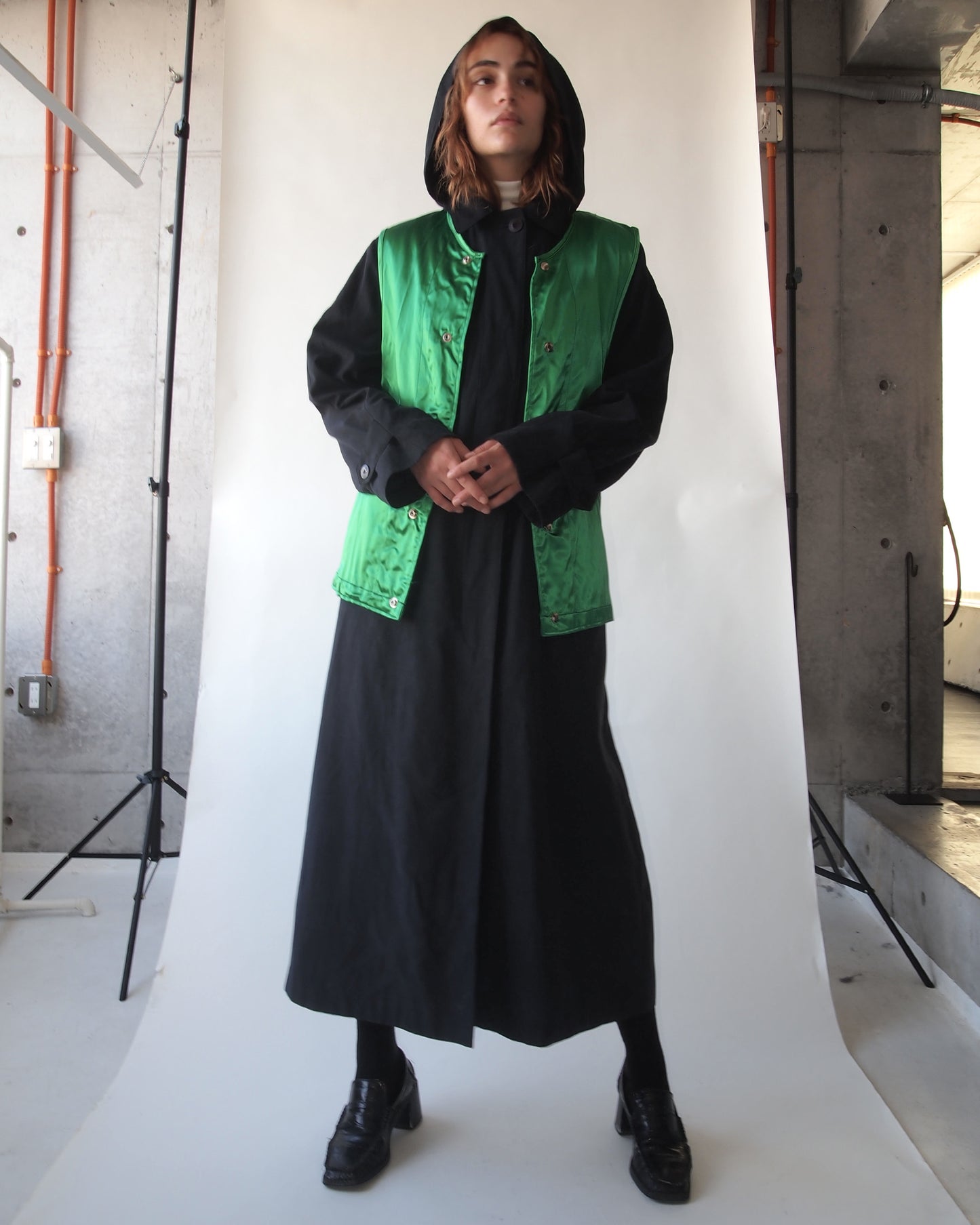 Black Hoodie Single Long Coat