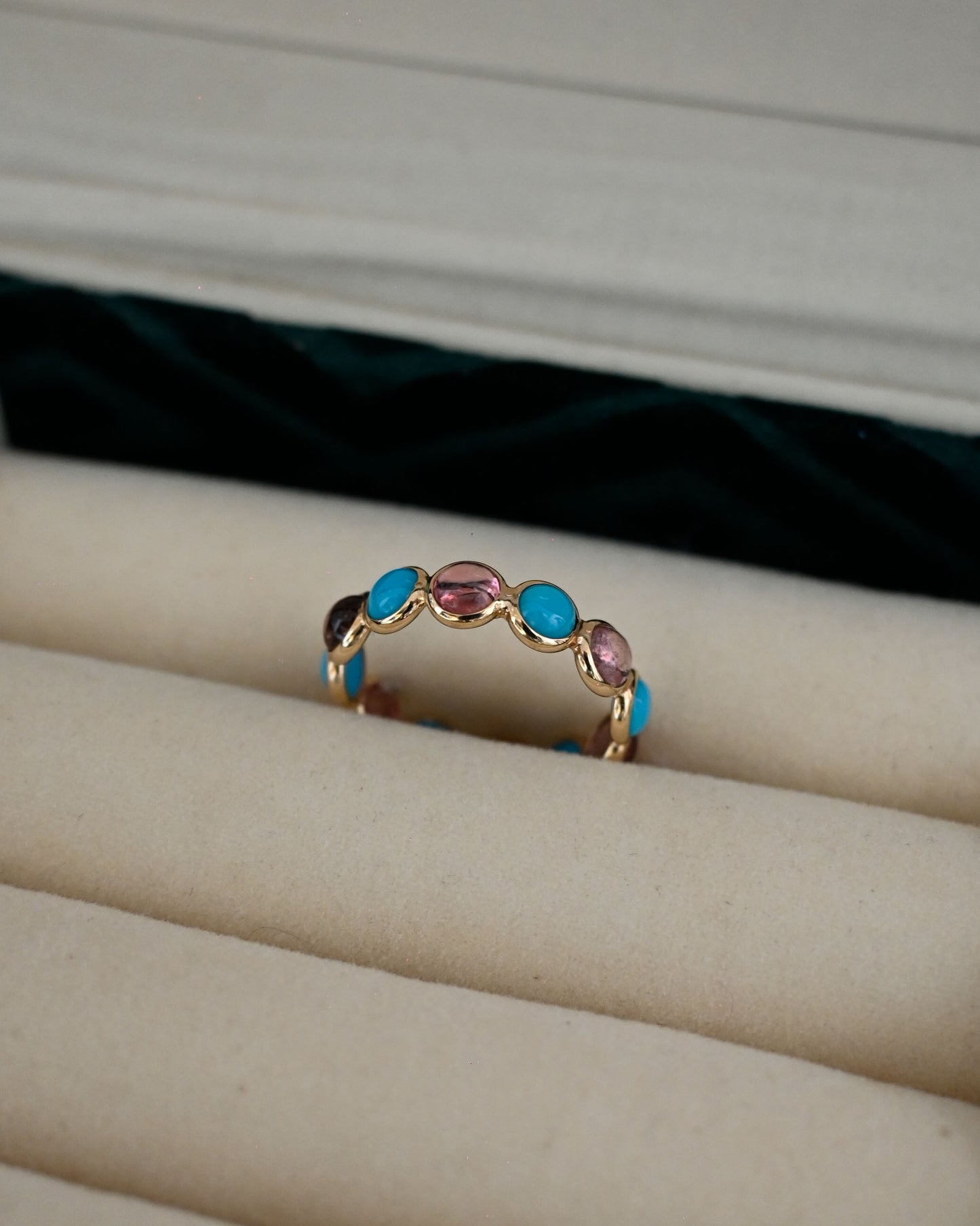 14K Gold x Turquoise x Pink Sapphire Ring - 13号