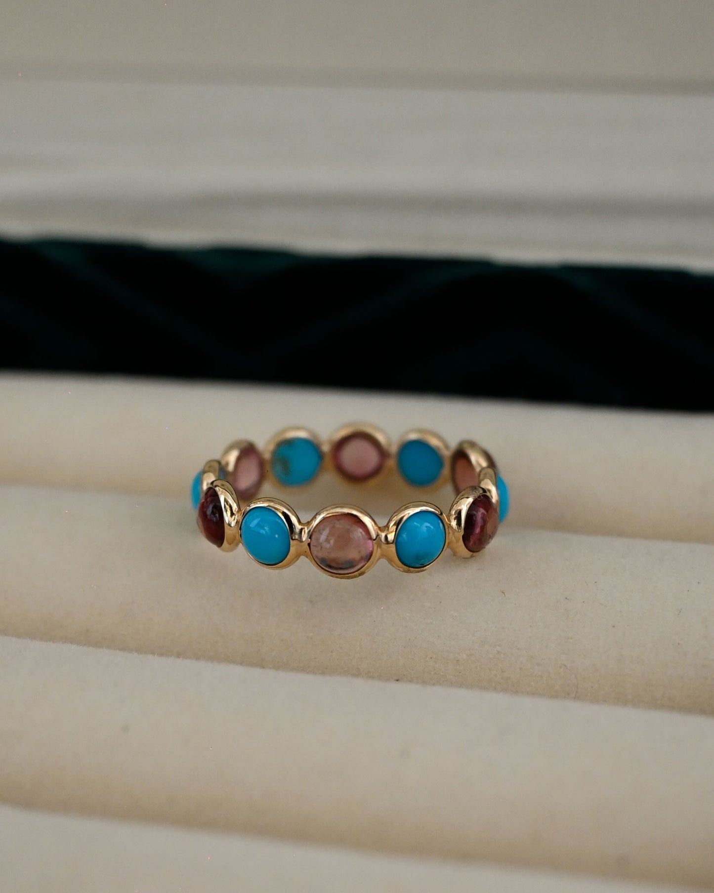 14K Gold x Turquoise x Pink Sapphire Ring - 13号