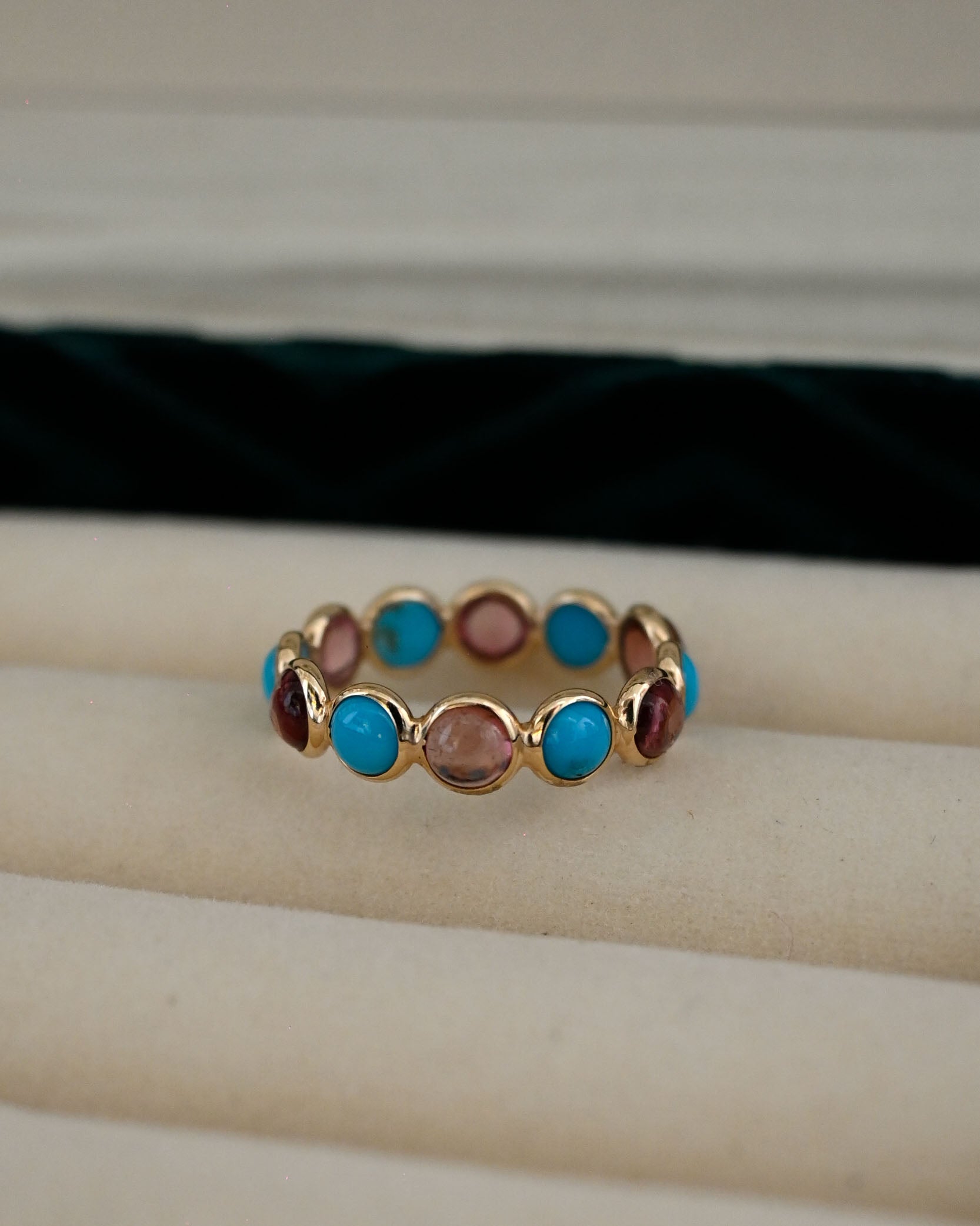 14K Gold x Turquoise x Pink Sapphire Ring - 13号