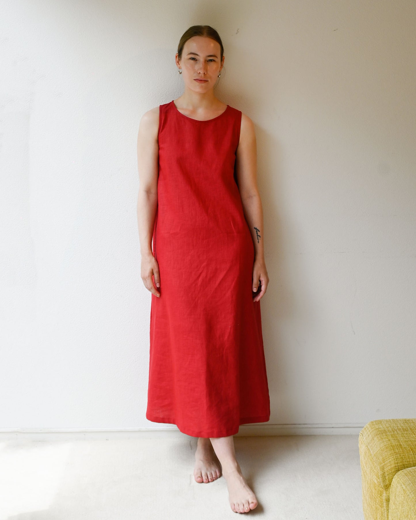 404 Linen Crew Neck Long Dress - Navy