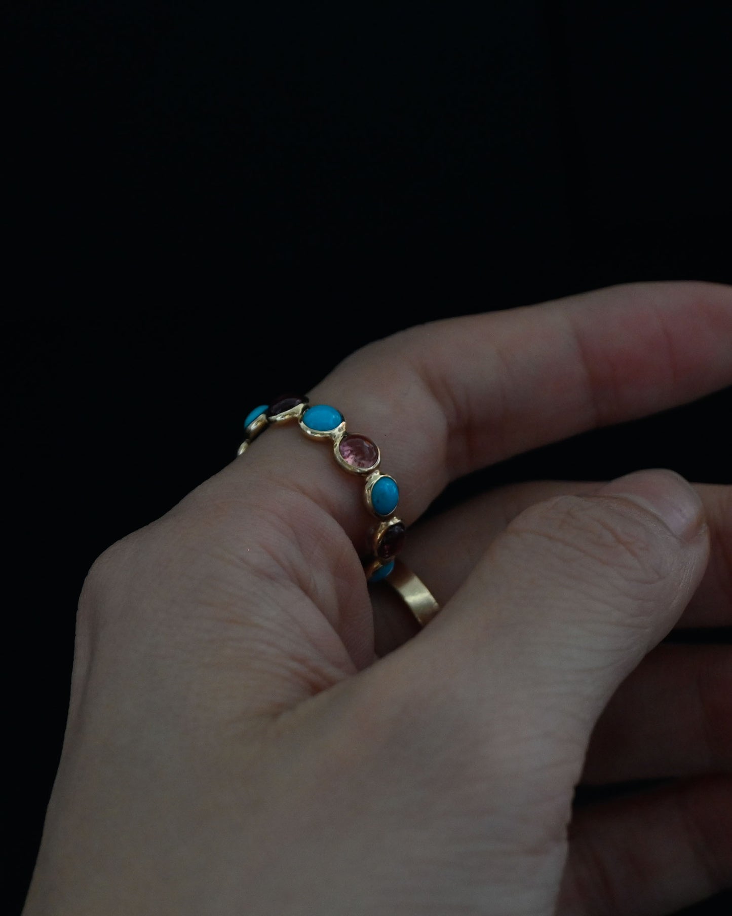 14K Gold x Turquoise x Pink Sapphire Ring - 13号