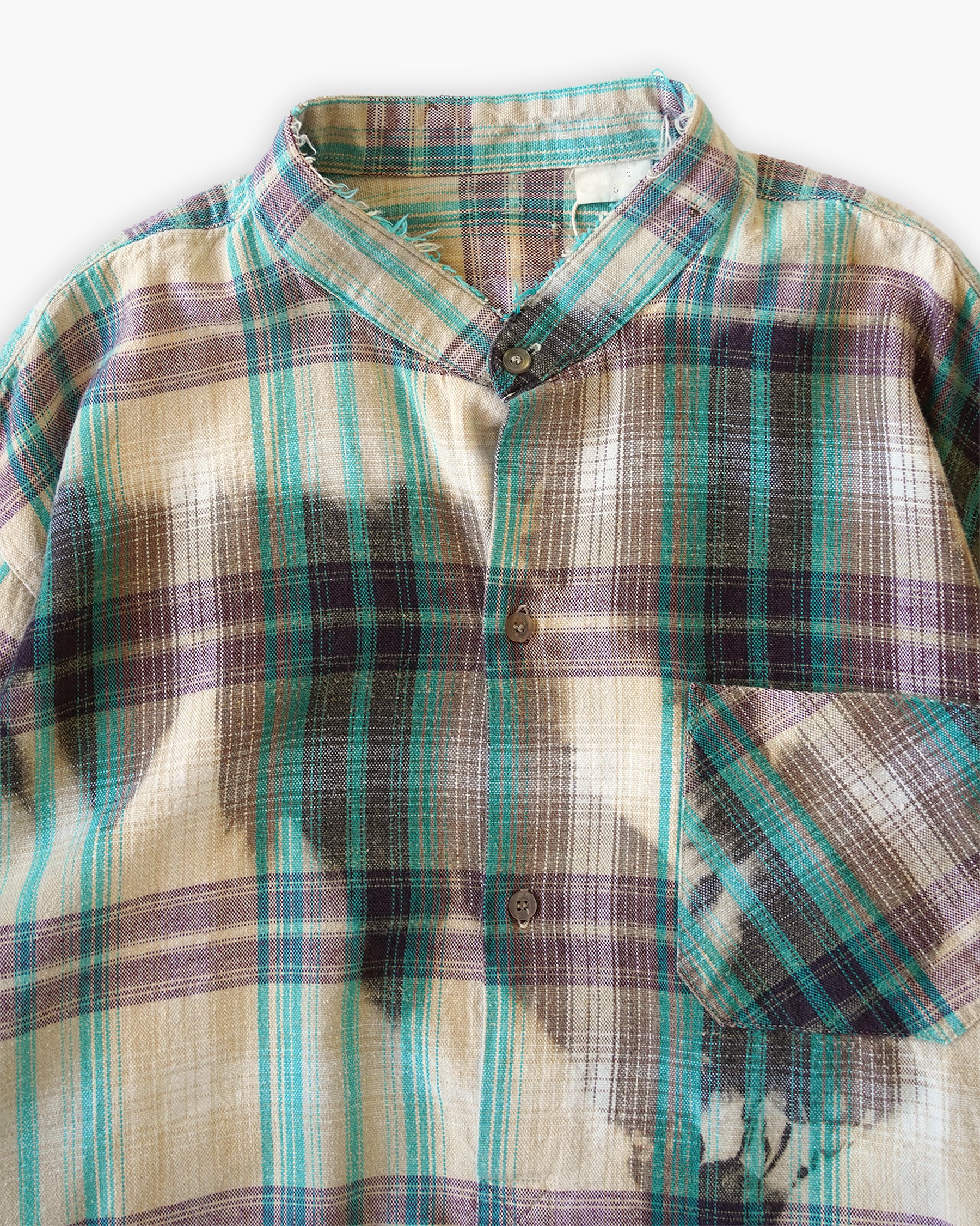 Sun Bleached Box Plaid Shirt - Turquoise