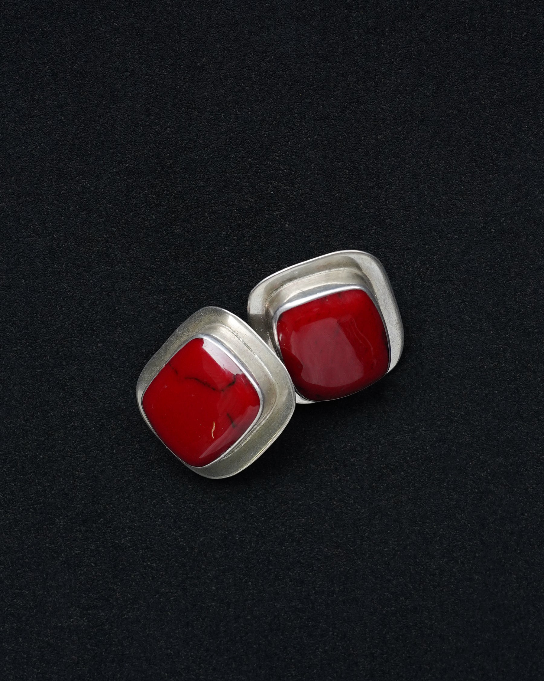 Silver Red Jasper Square Earrings (SVE-26019)