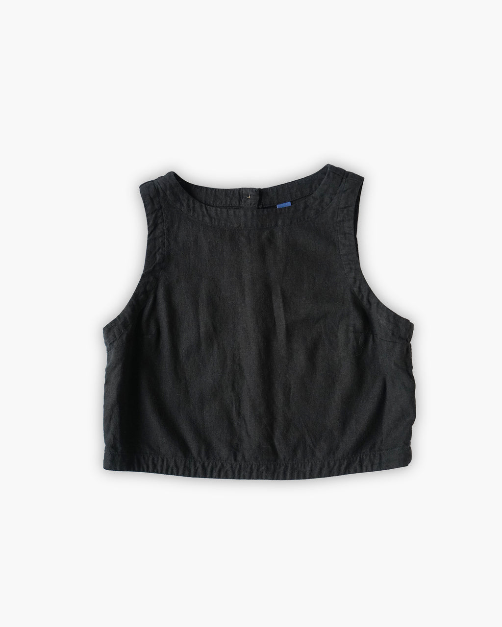 Linen Rayon Back Button Cropped Top
