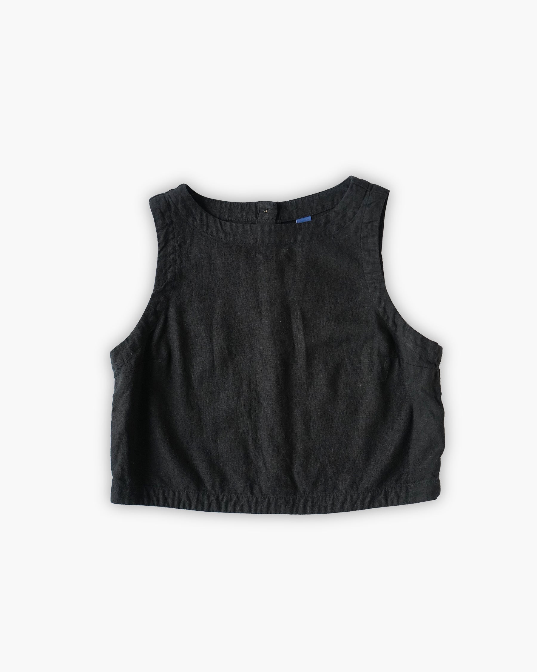 Linen Rayon Back Button Cropped Top