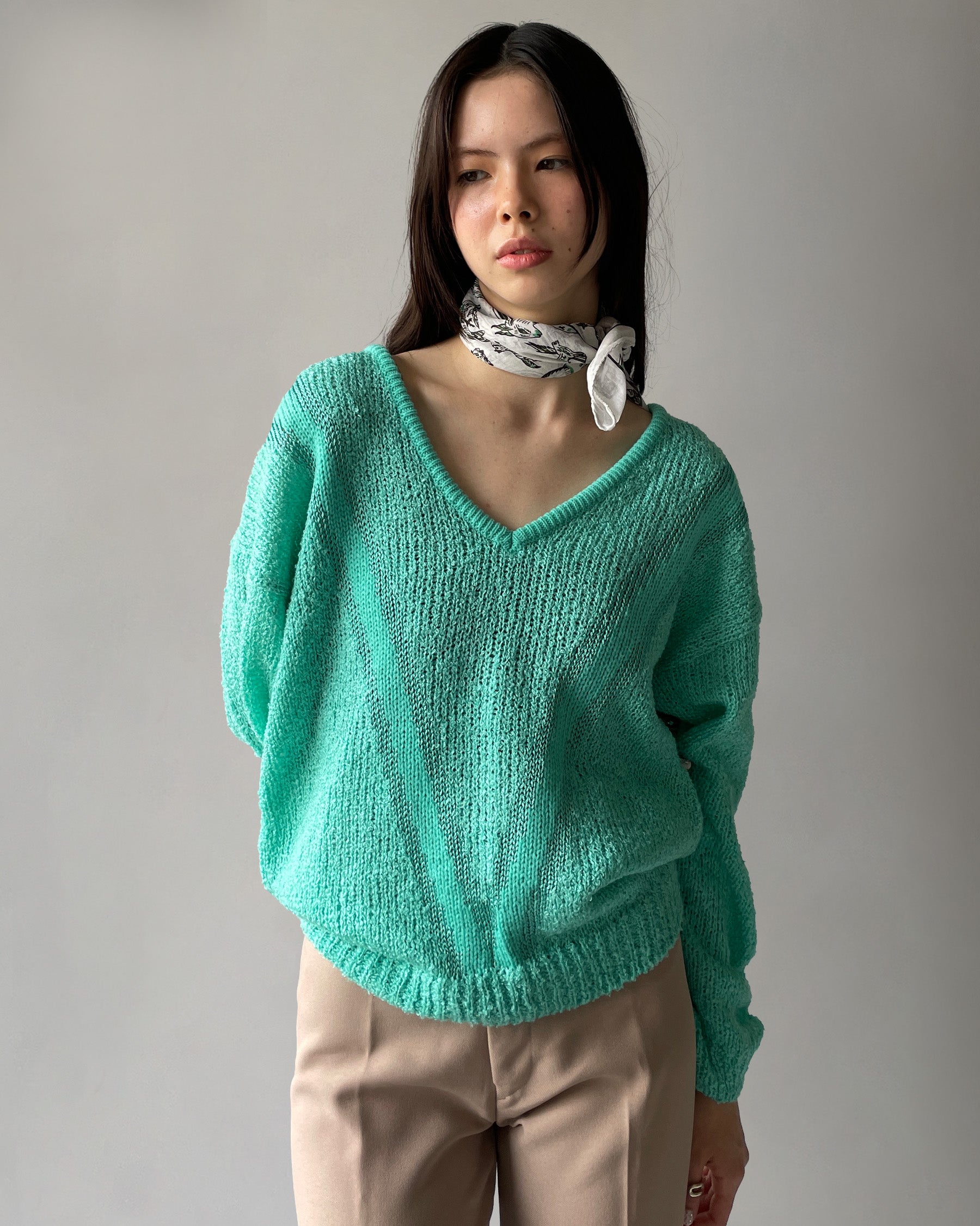 V-neck Acrylic Knit - Skyblue