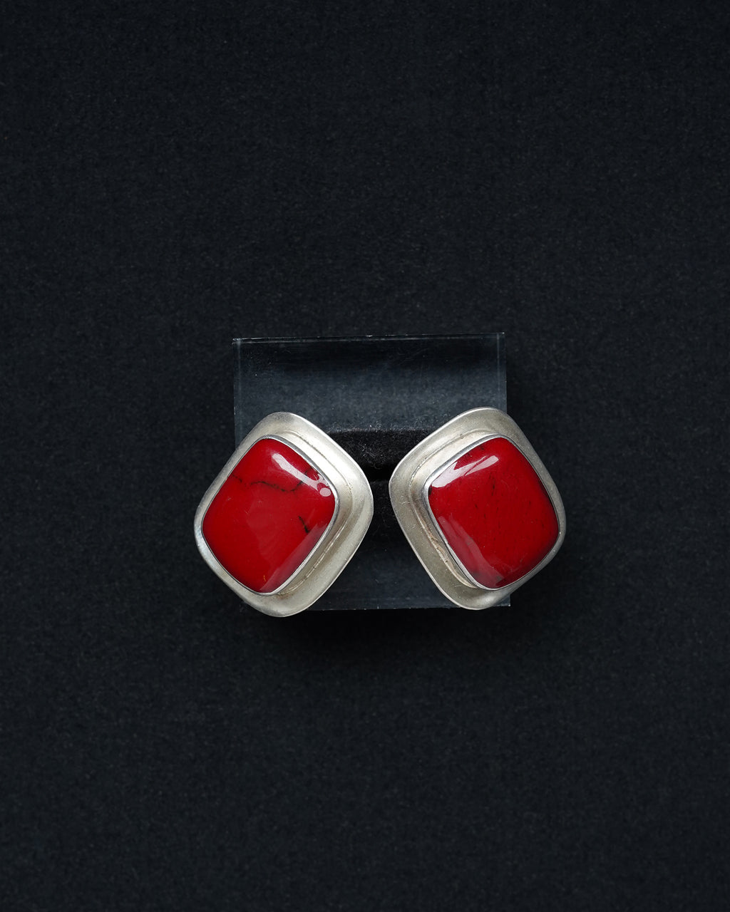 Silver Red Jasper Square Earrings (SVE-26019)