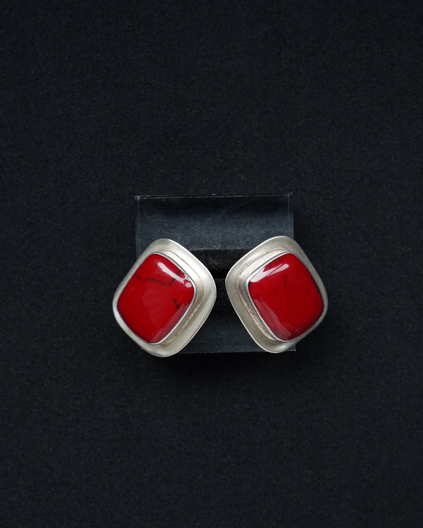 Silver Red Jasper Square Earrings (SVE-26019)