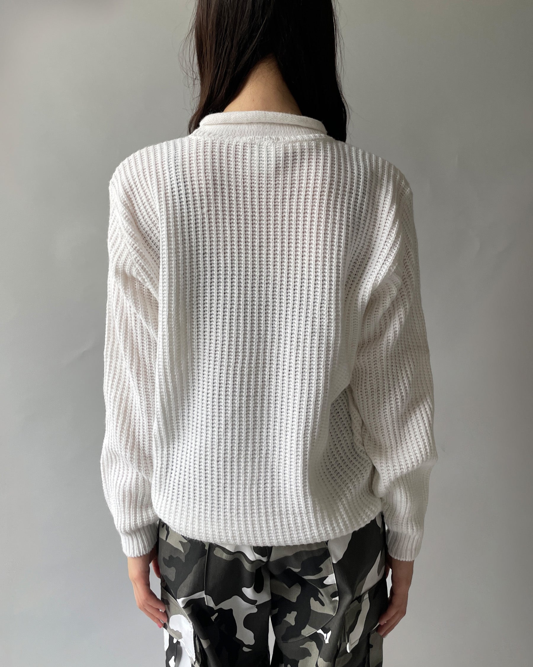 Acrylic Crew Neck White Sweater