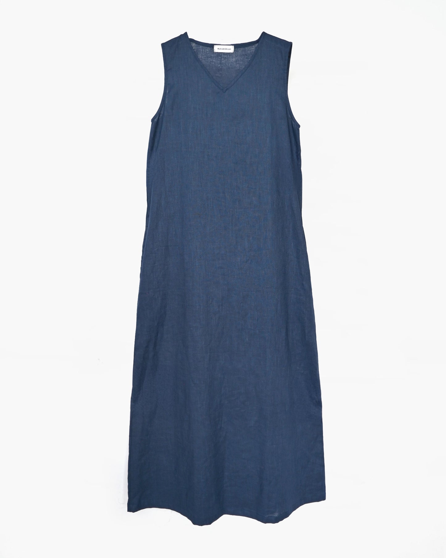 404 Linen V-neck Long Dress - Navy