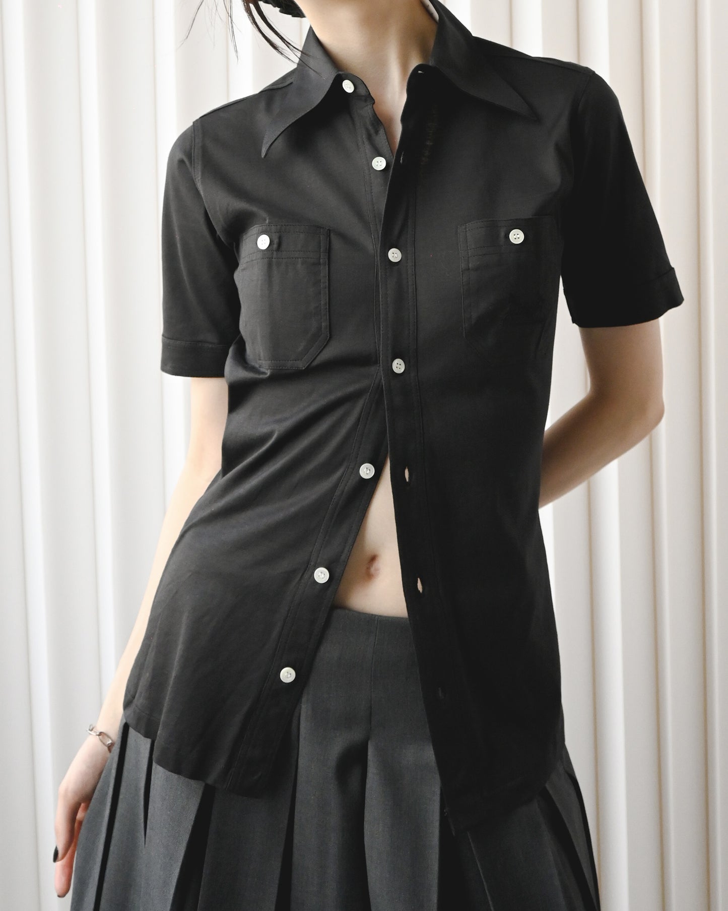 "OLD CELINE" Half Sleeve Shirt - Black