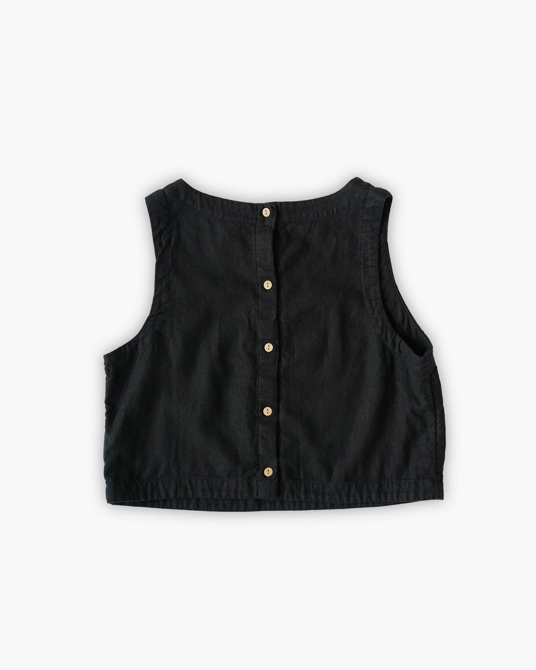 Linen Rayon Back Button Cropped Top
