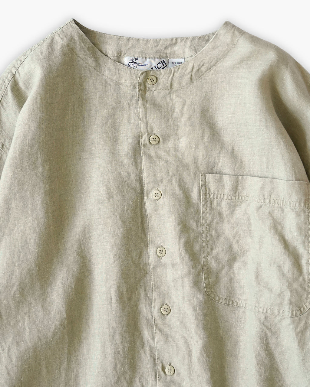 "GOOUCH" 100% Linen Collarless L/S Shirt - Beige