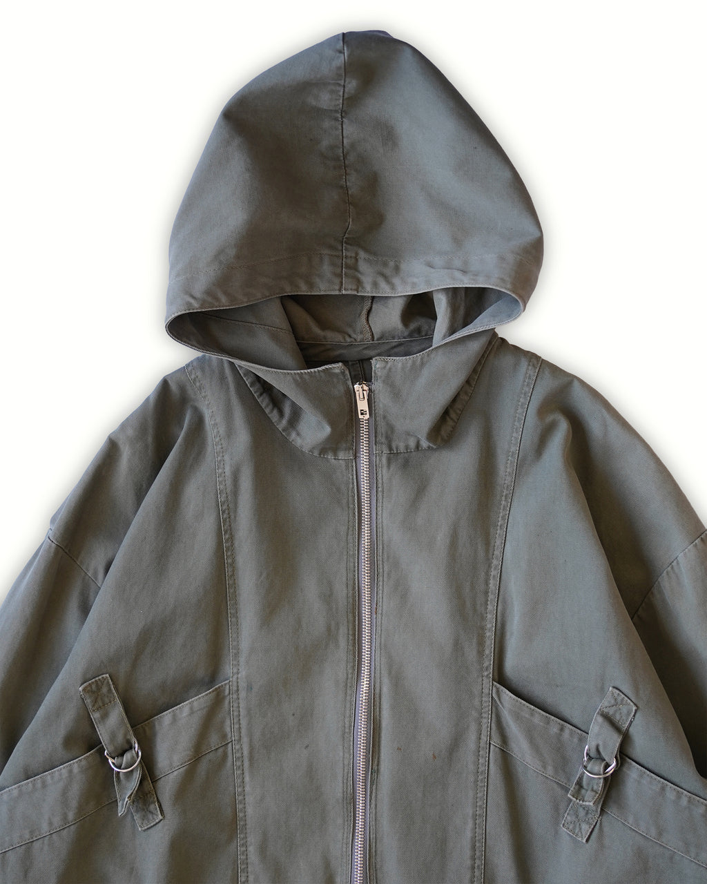 Khaki Hooded Utility Jacket with Multi-Pockets