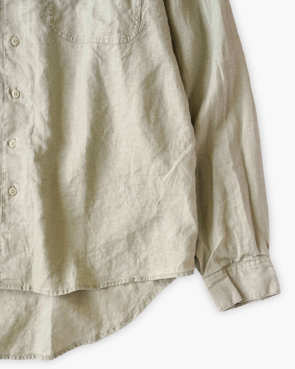 "GOOUCH" 100% Linen Collarless L/S Shirt - Beige