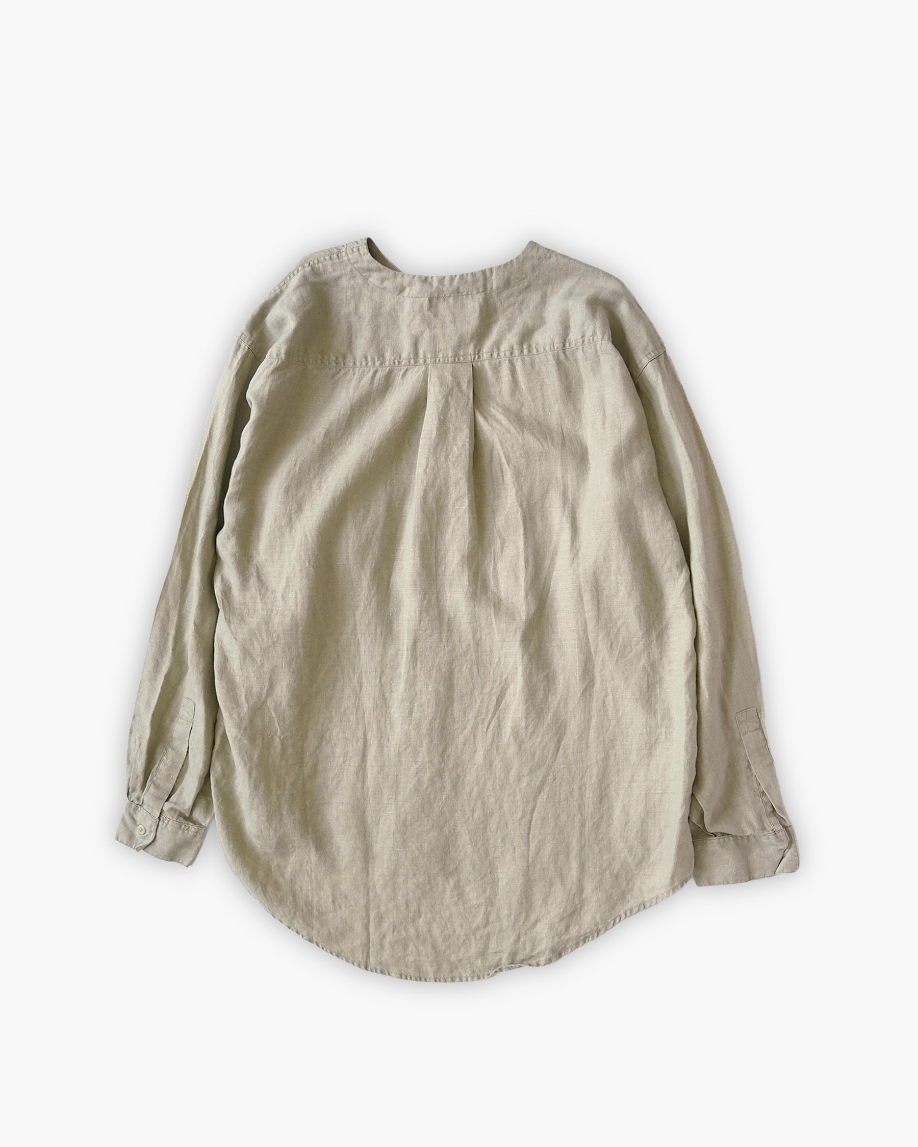 "GOOUCH" 100% Linen Collarless L/S Shirt - Beige