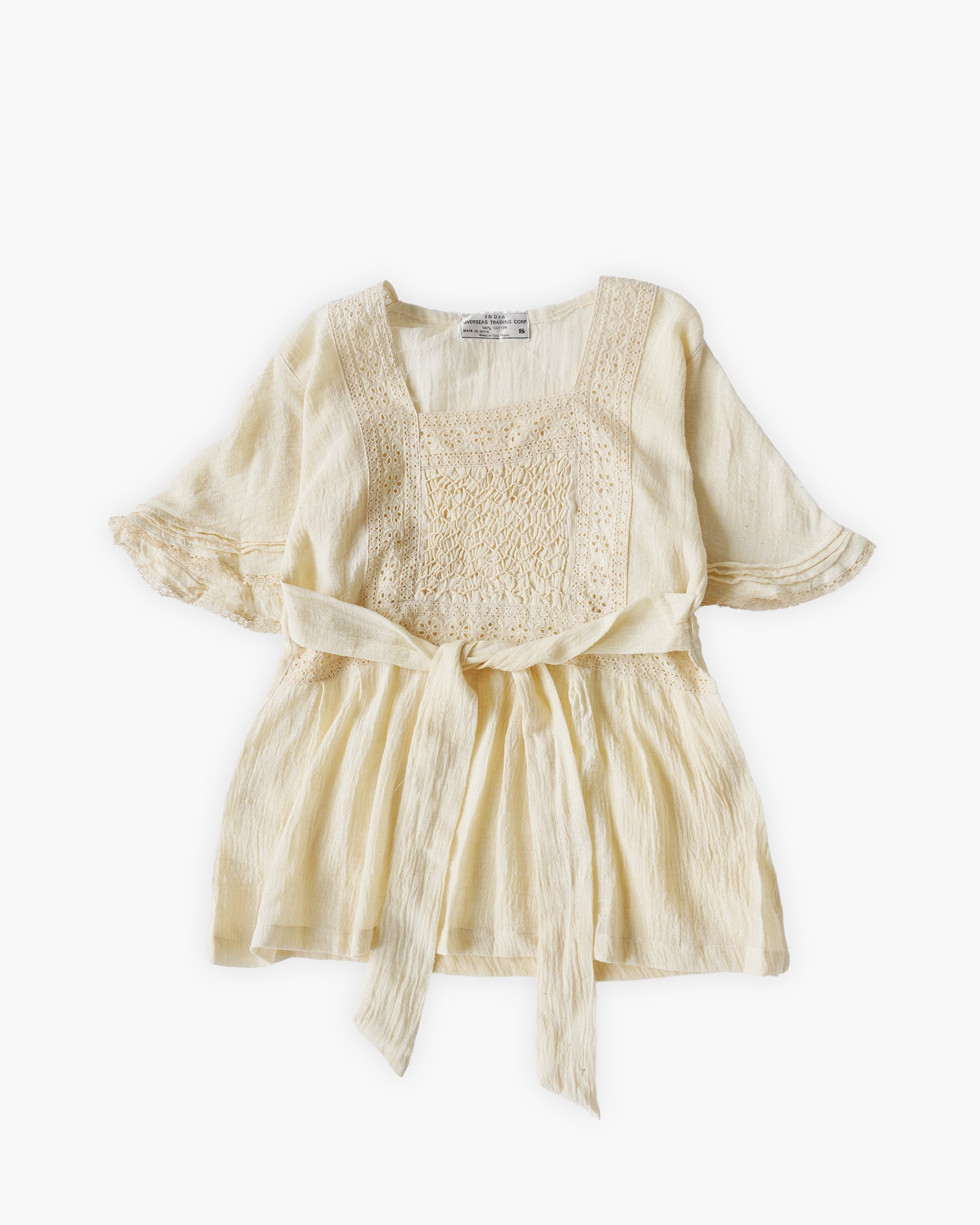 70's Cotton Lace Smock Blouse