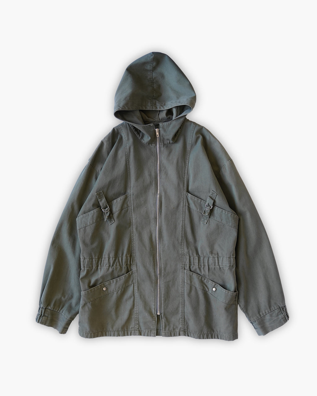 Khaki Hooded Utility Jacket with Multi-Pockets