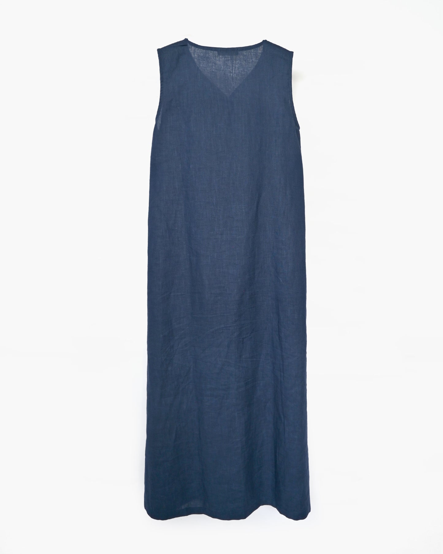 404 Linen V-neck Long Dress - Navy