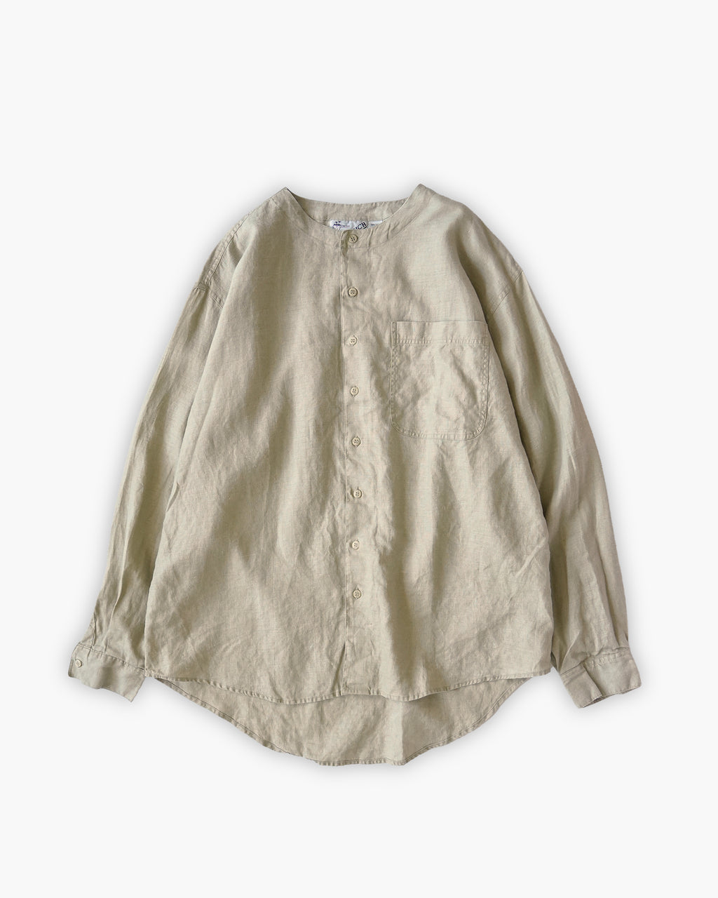 "GOOUCH" 100% Linen Collarless L/S Shirt - Beige