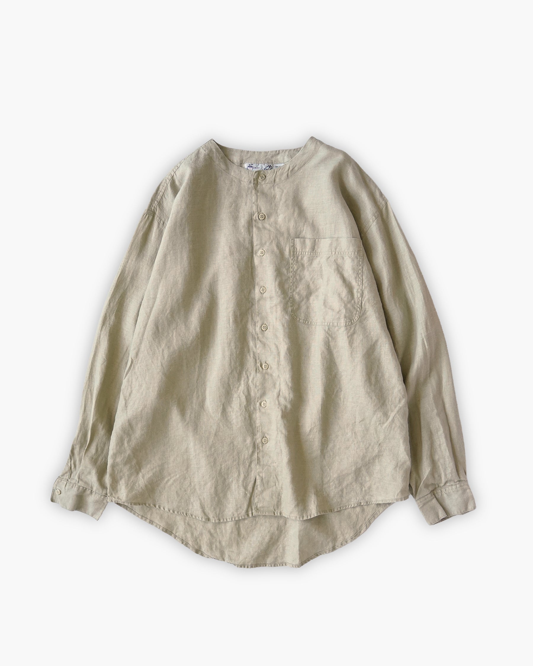 "GOOUCH" 100% Linen Collarless L/S Shirt - Beige