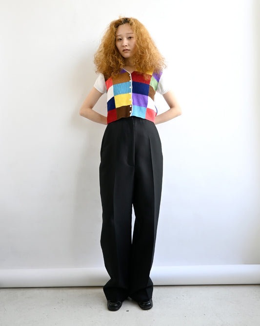 Block Check Cropped S/S Top