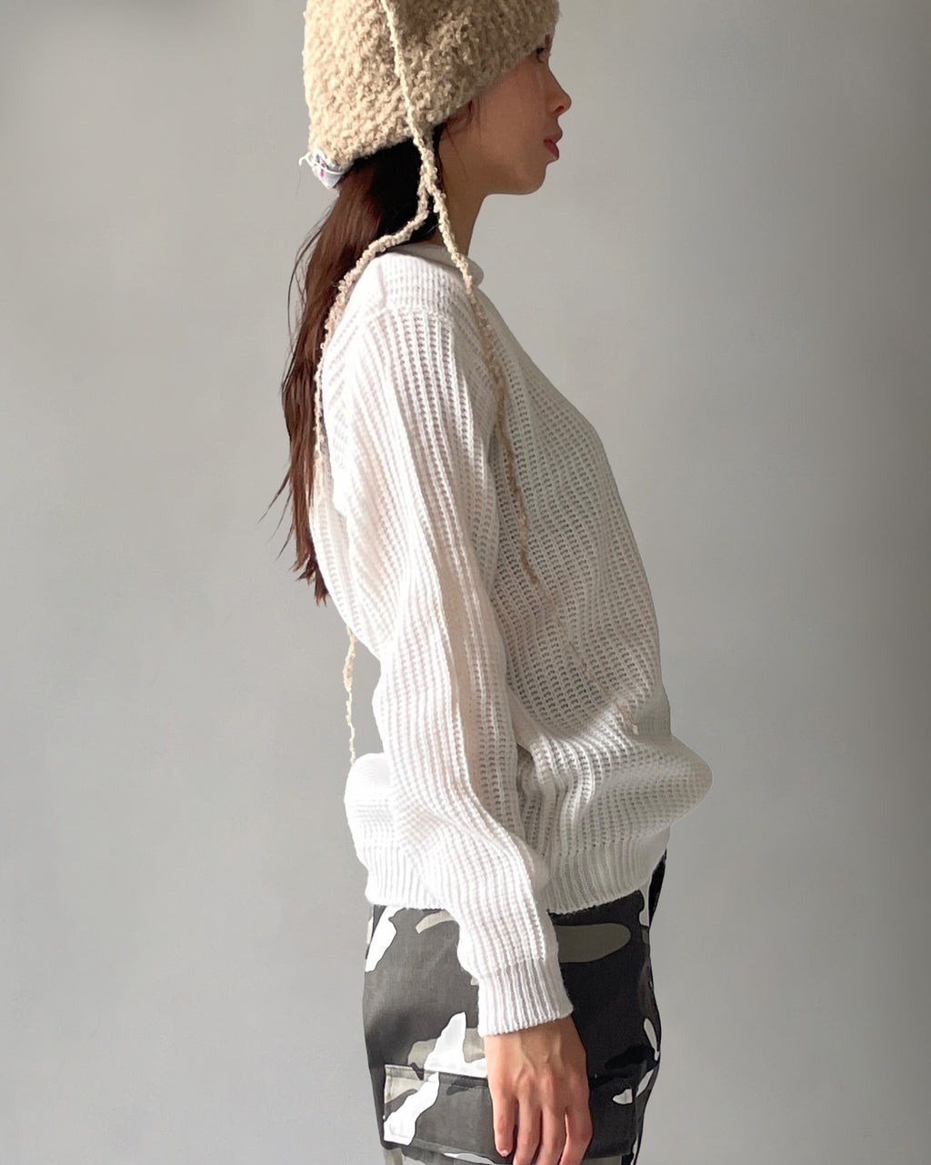 Acrylic Crew Neck White Sweater