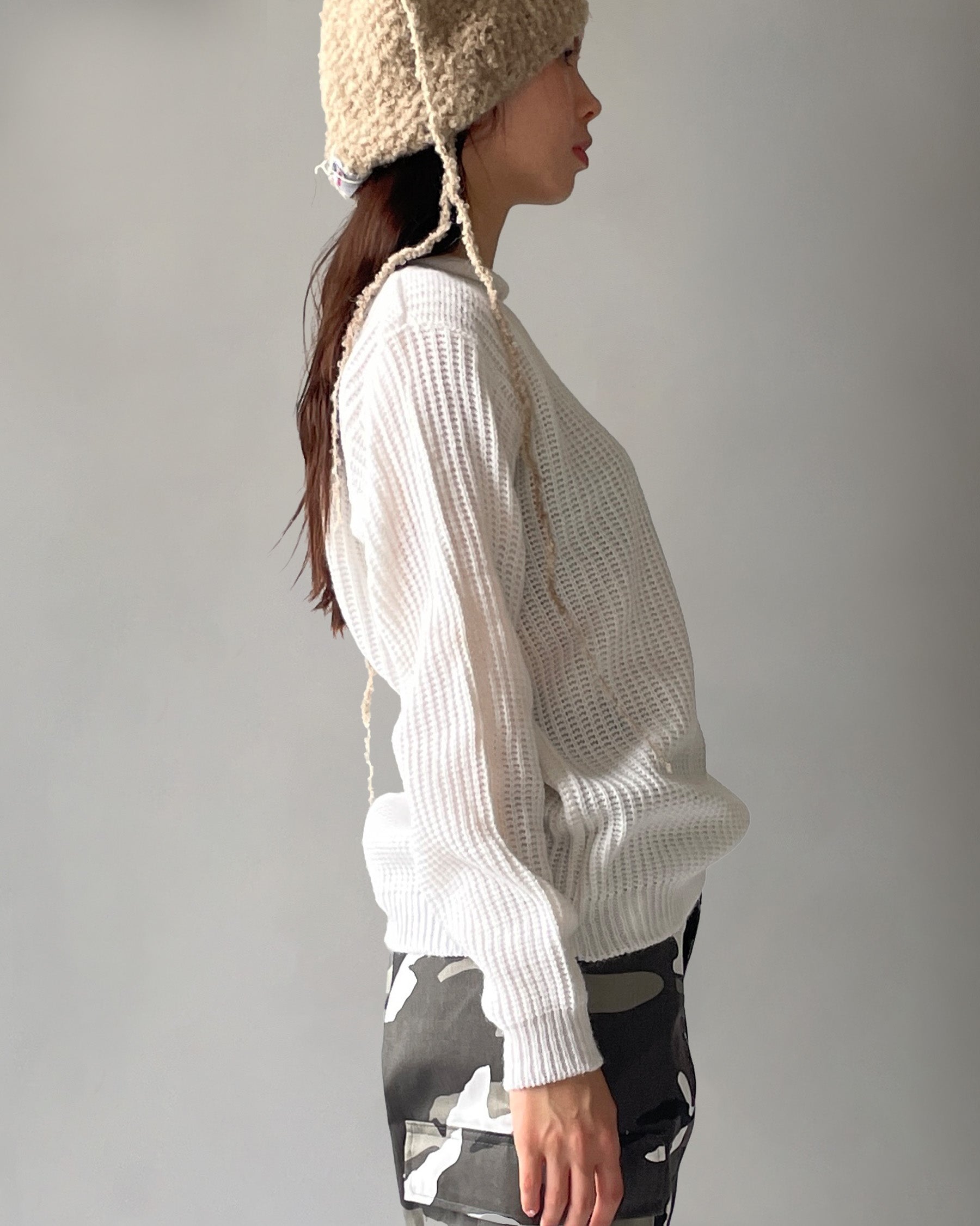 Acrylic Crew Neck White Sweater
